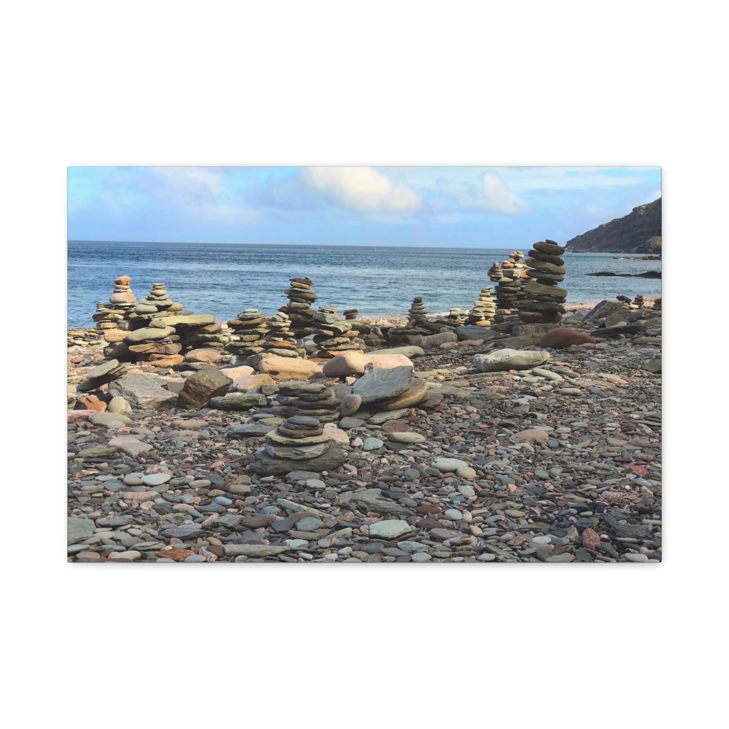 Nature-Inspired Wall Art Canvas Print - Tranquil Beach Stack Stones Decor