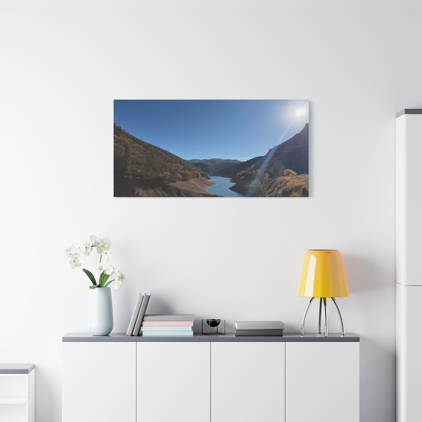 Scenic Landscape Canvas Wall Art – Tranquil Mountain River Design