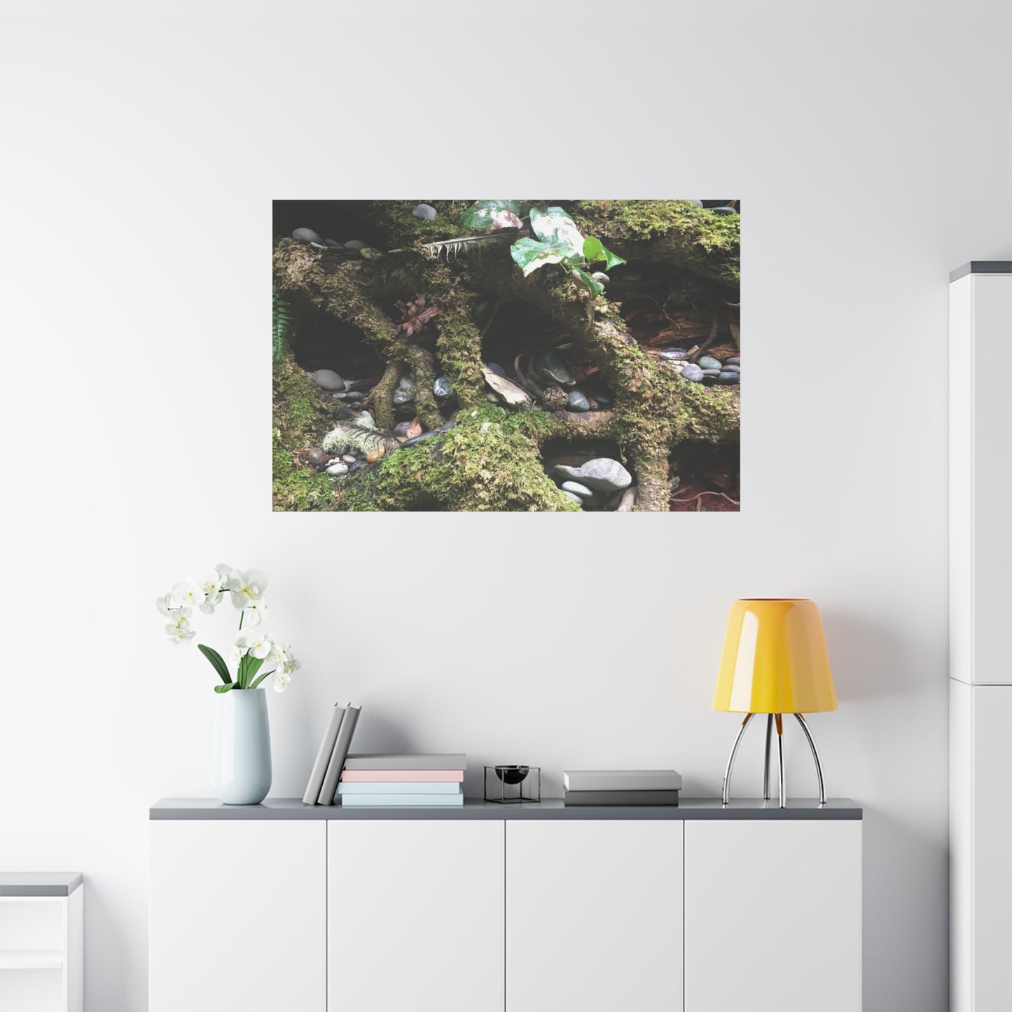 Nature-Inspired Matte Canvas Wall Art - Serene Root and Stone Design
