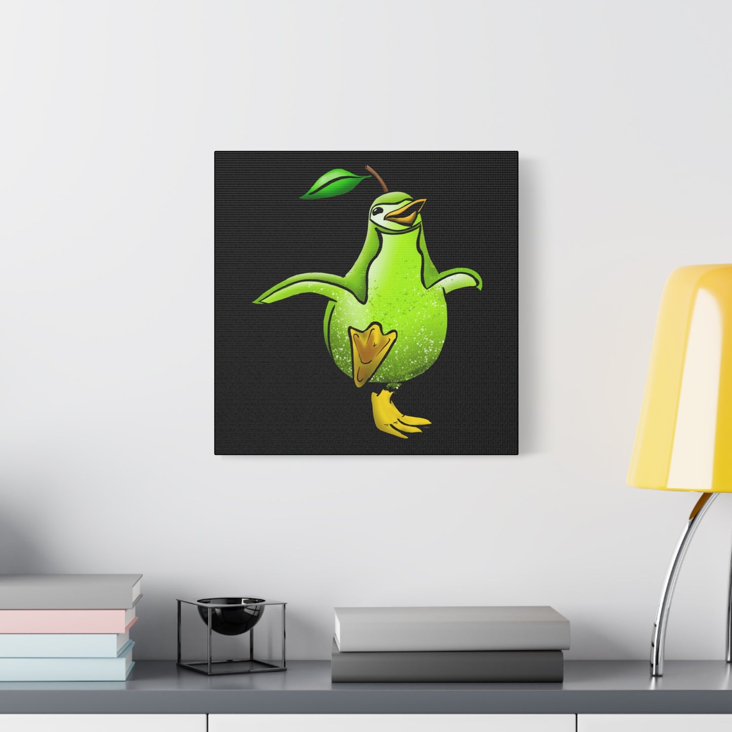 Whimsical Green Bird Pear Penguin Canvas Art - Charming Decor for Home and Office