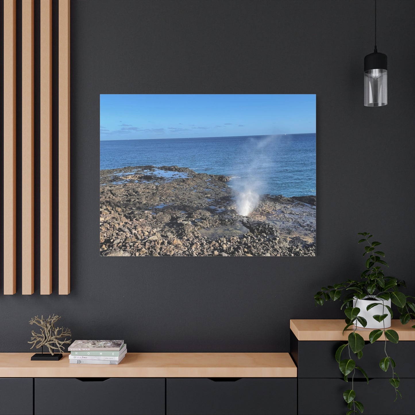 Stretched Matte Canvas Wall Art - Coastal Spouting Blowhole Photography