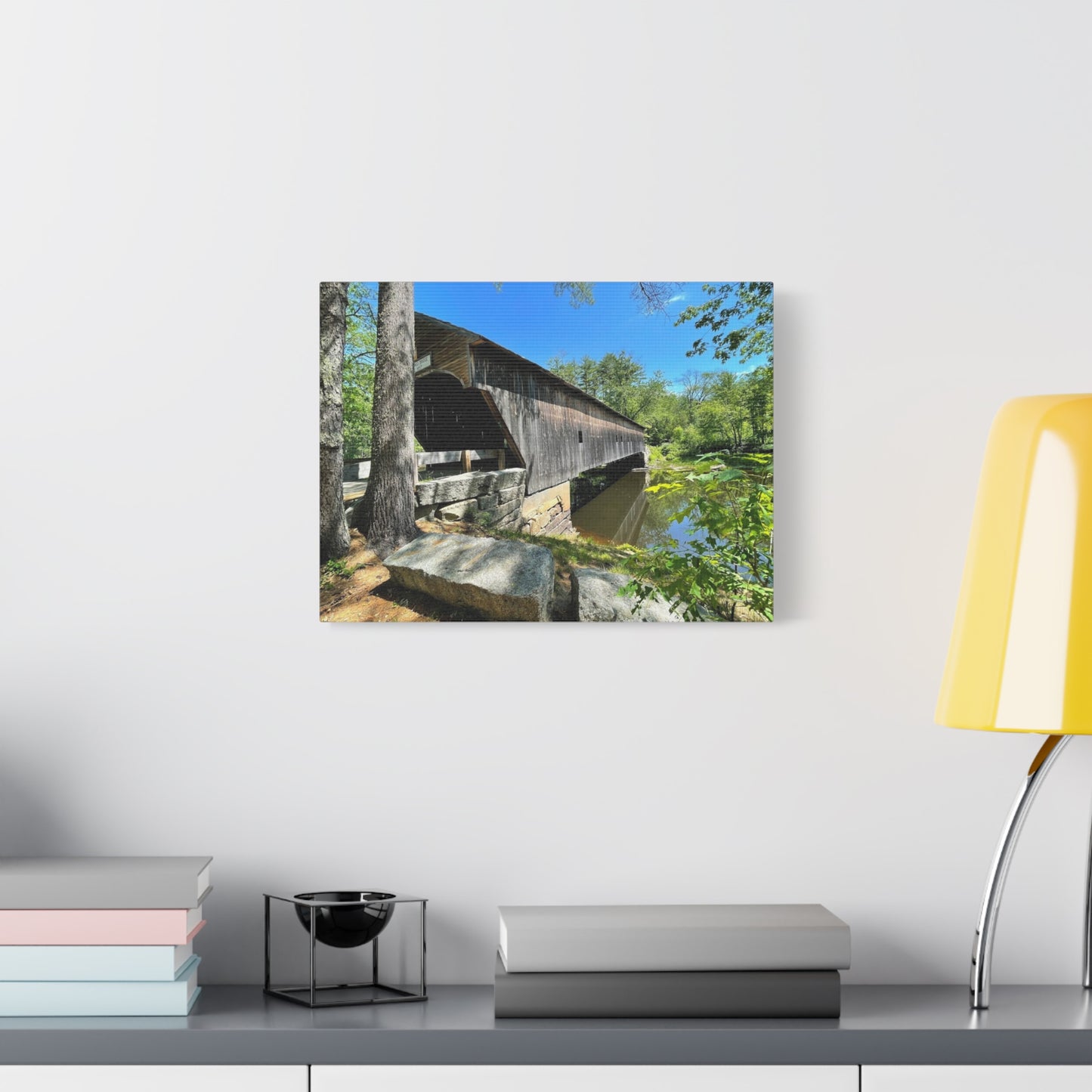 Scenic Covered Bridge Canvas Art - 1.25" Stretched Matte Wall Decor