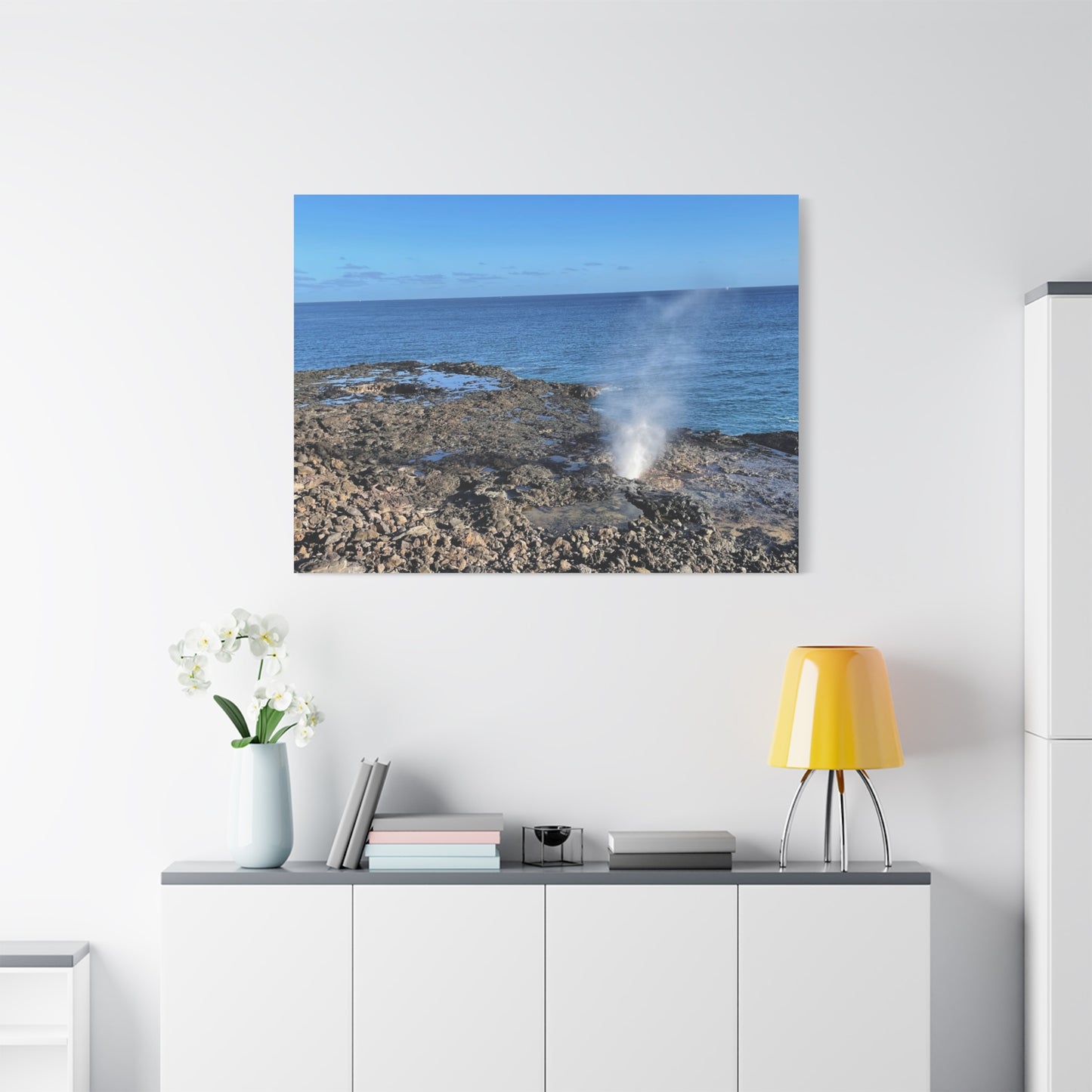 Stretched Matte Canvas Wall Art - Coastal Spouting Blowhole Photography