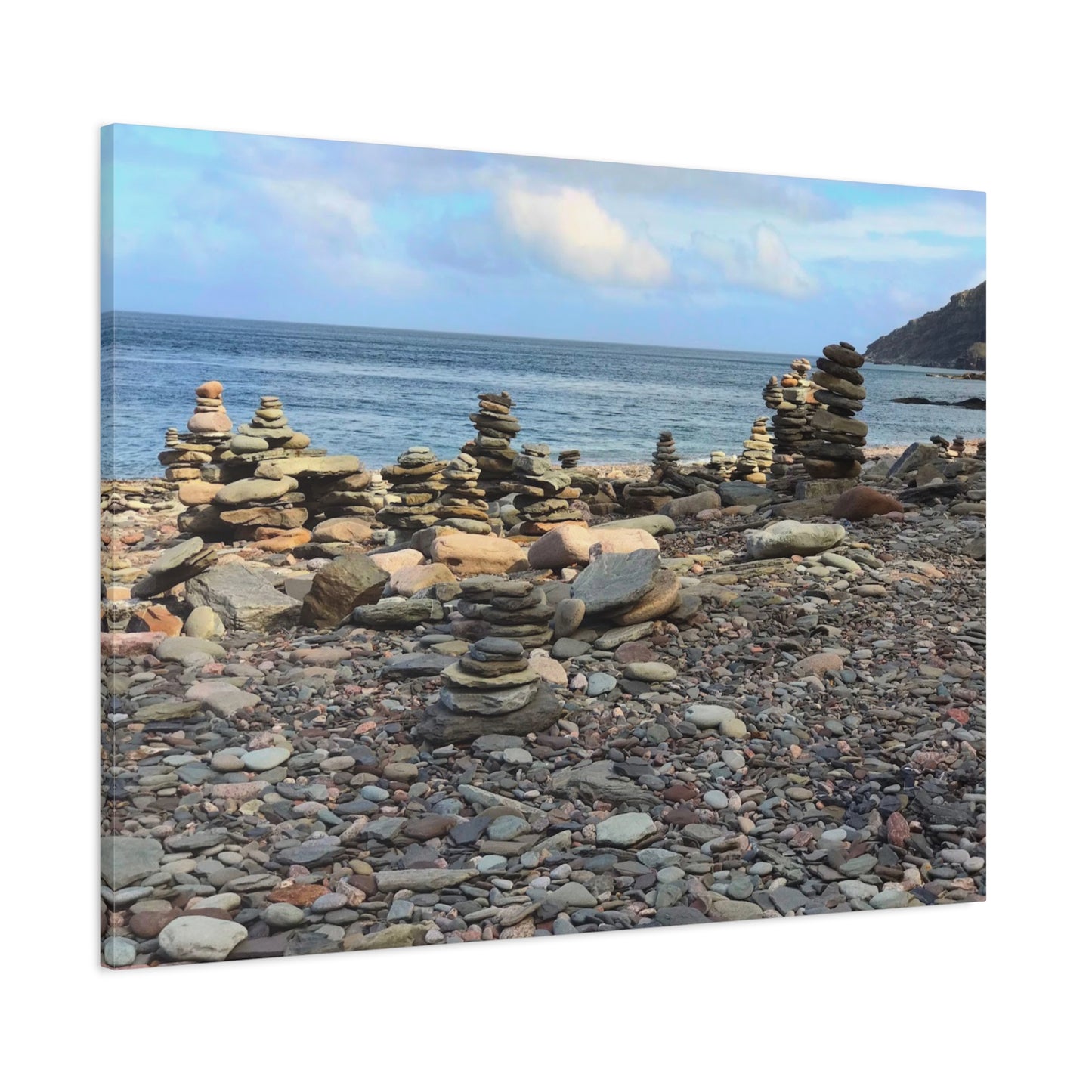 Nature-Inspired Wall Art Canvas Print - Tranquil Beach Stack Stones Decor