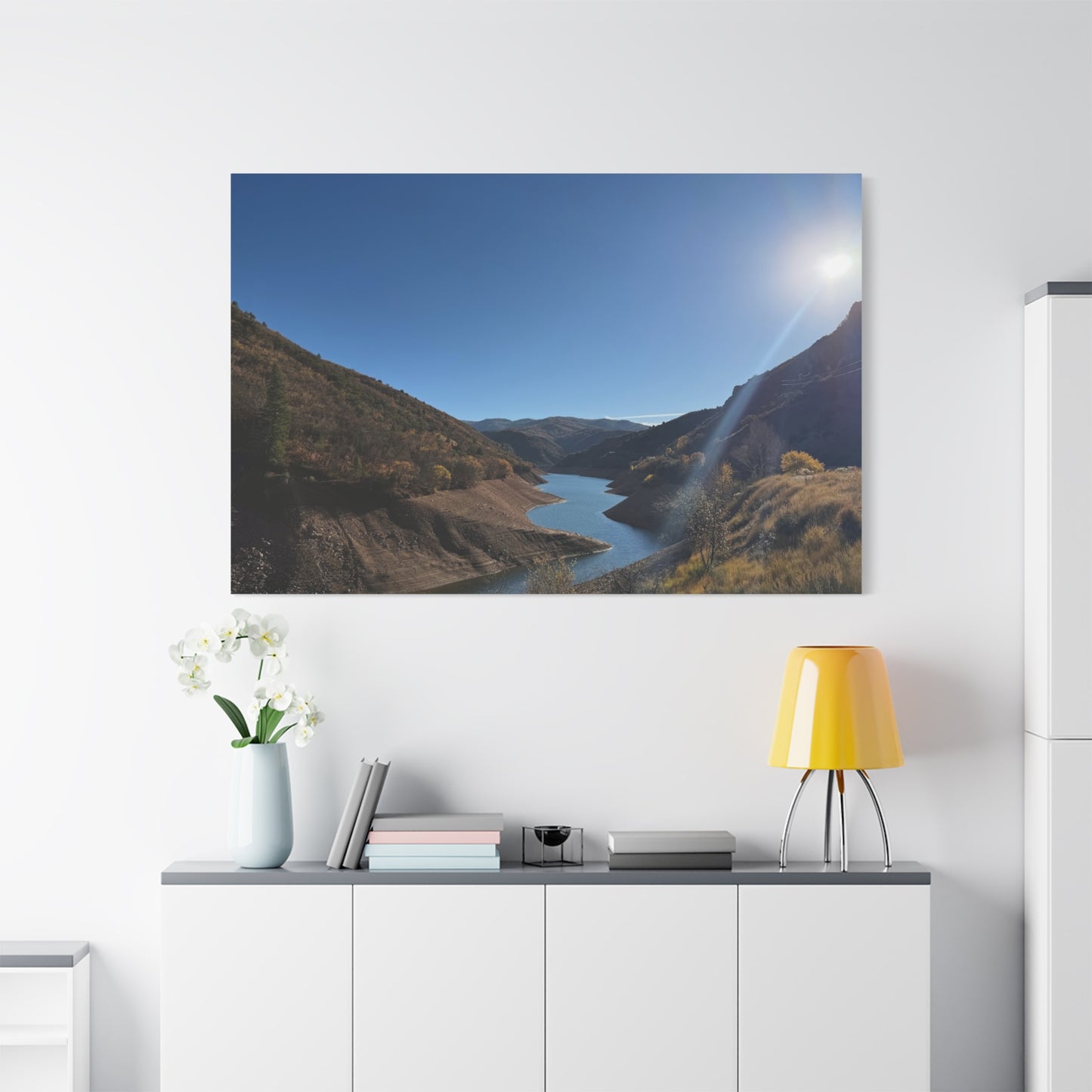 Scenic Landscape Canvas Wall Art – Tranquil Mountain River Design