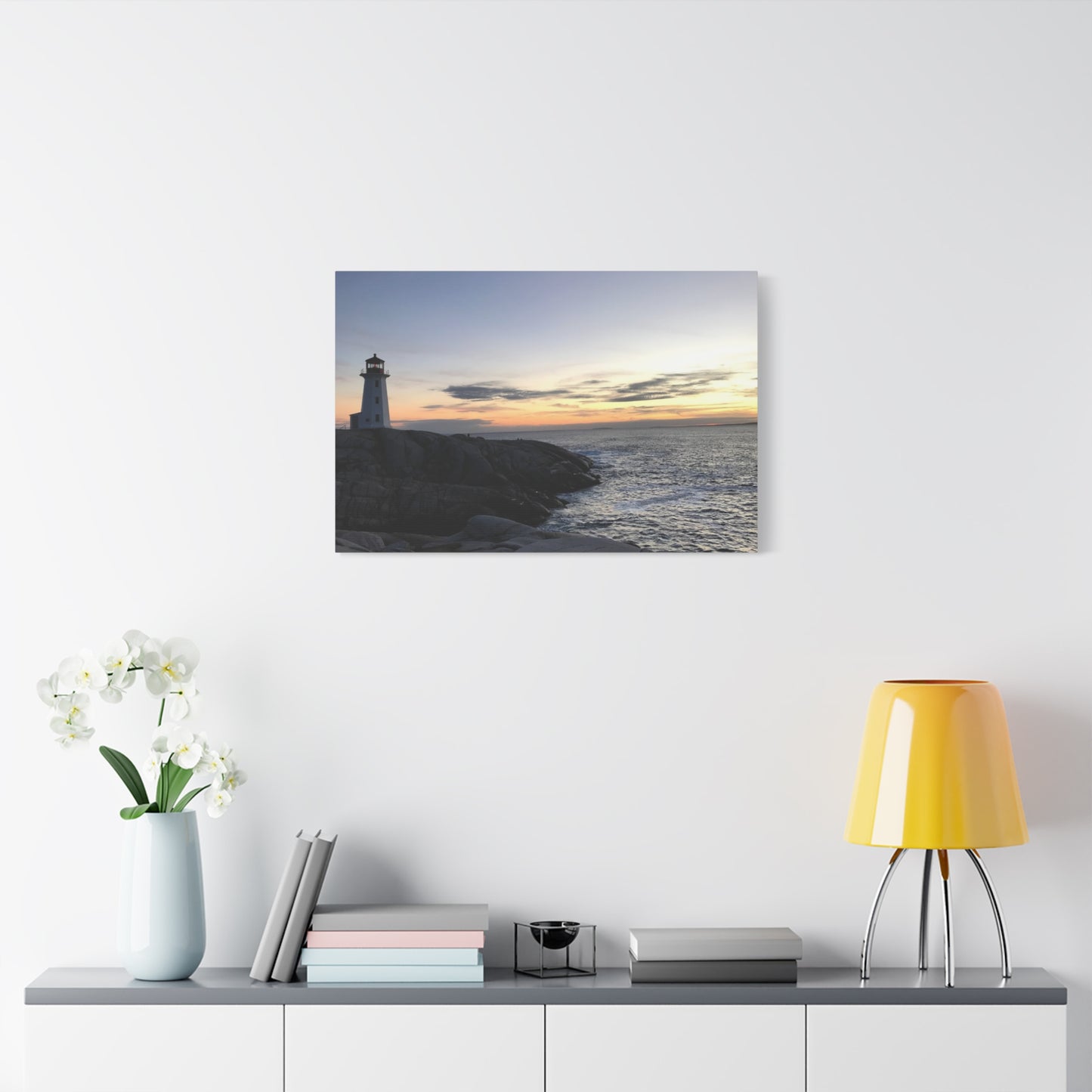 Sunset Lighthouse Canvas Print - Coastal Decor for Beach Lovers Peggys Cove