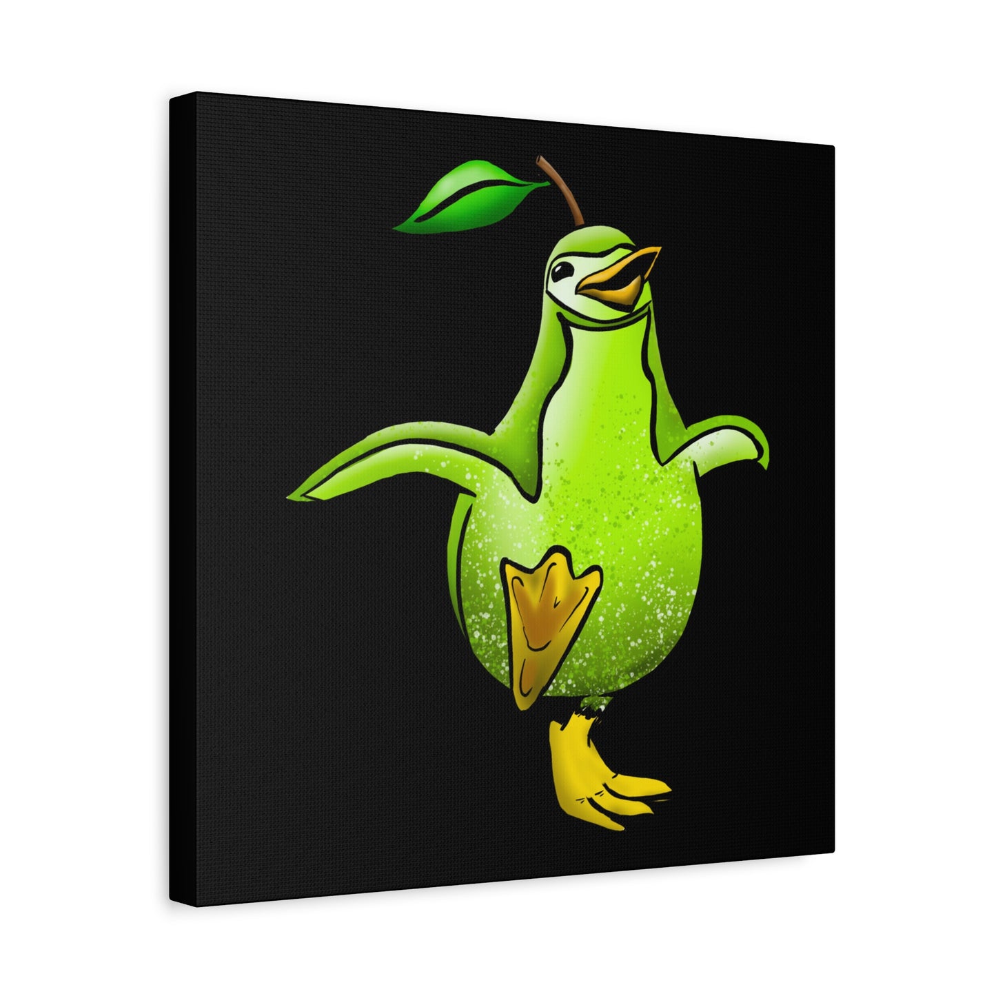 Whimsical Green Bird Pear Penguin Canvas Art - Charming Decor for Home and Office