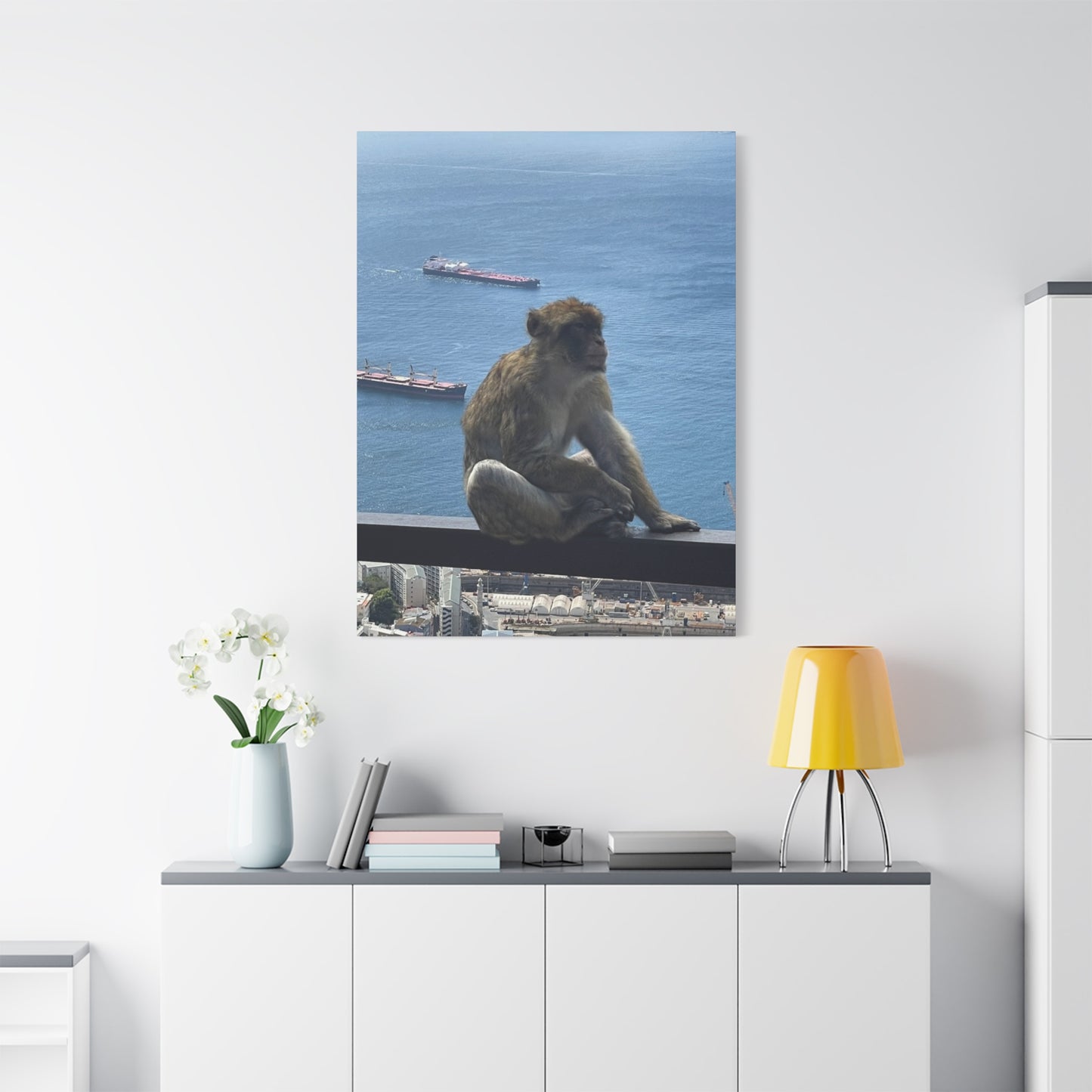 Monkeys by the Sea Canvas Art Print - Relaxing Coastal Decor Gibraltar