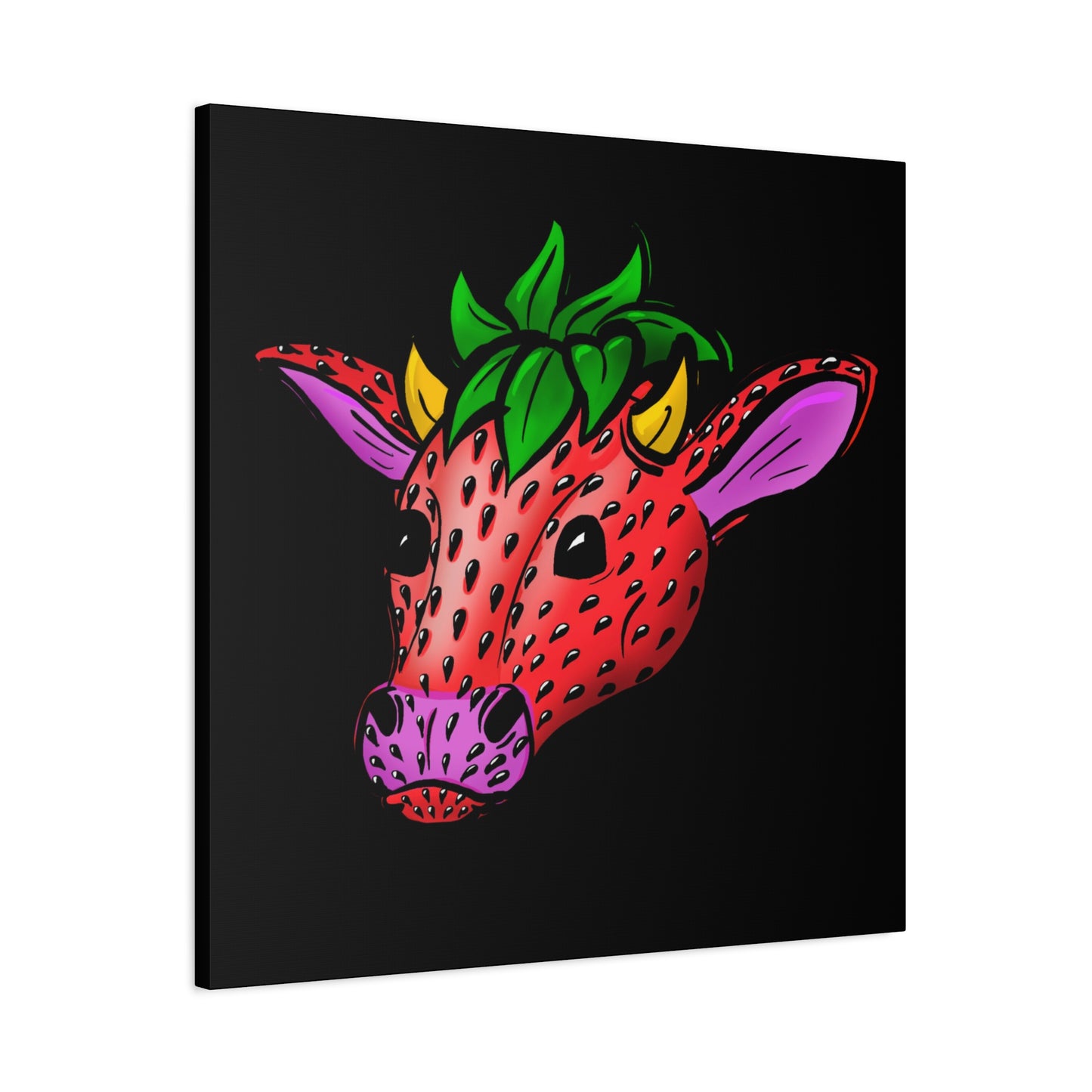 Colorful Cow Canvas Art - Strawberry Cow Stretched Wall Decor