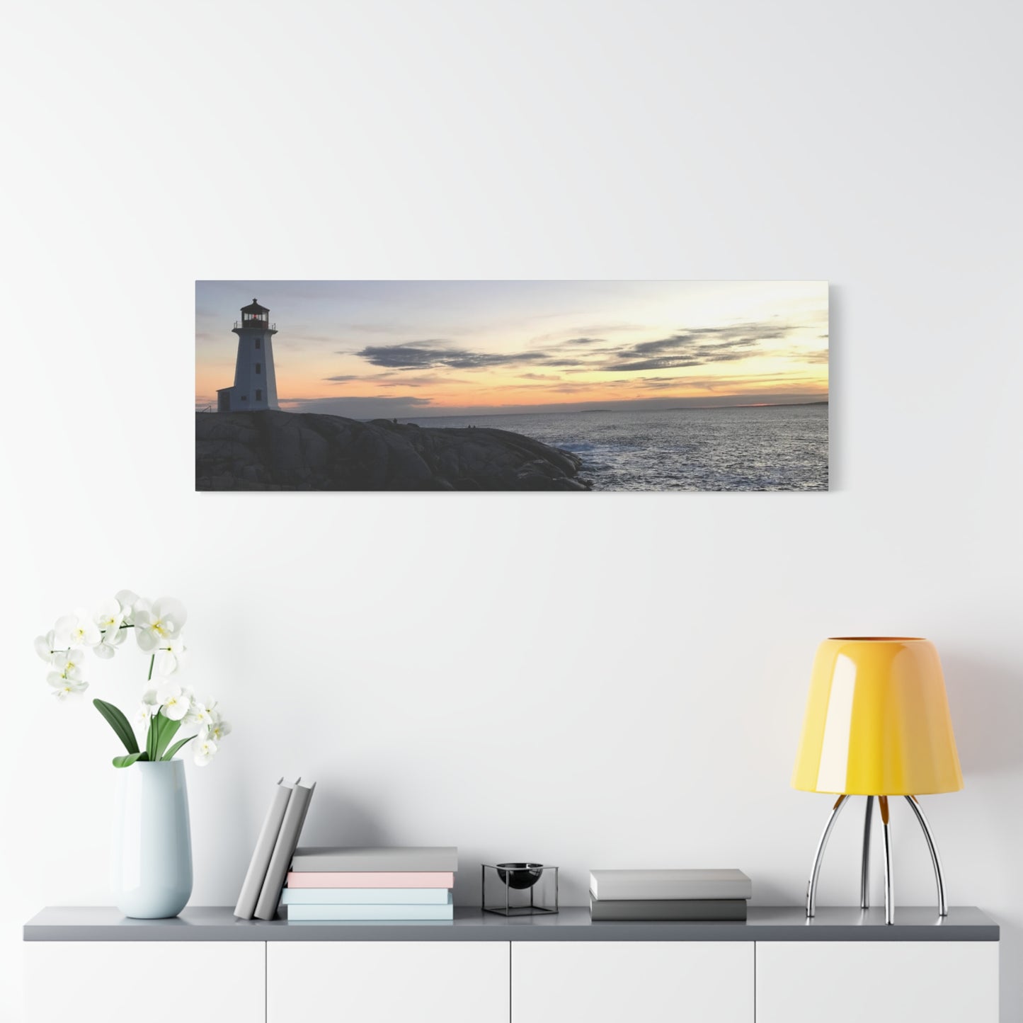 Sunset Lighthouse Canvas Print - Coastal Decor for Beach Lovers Peggys Cove