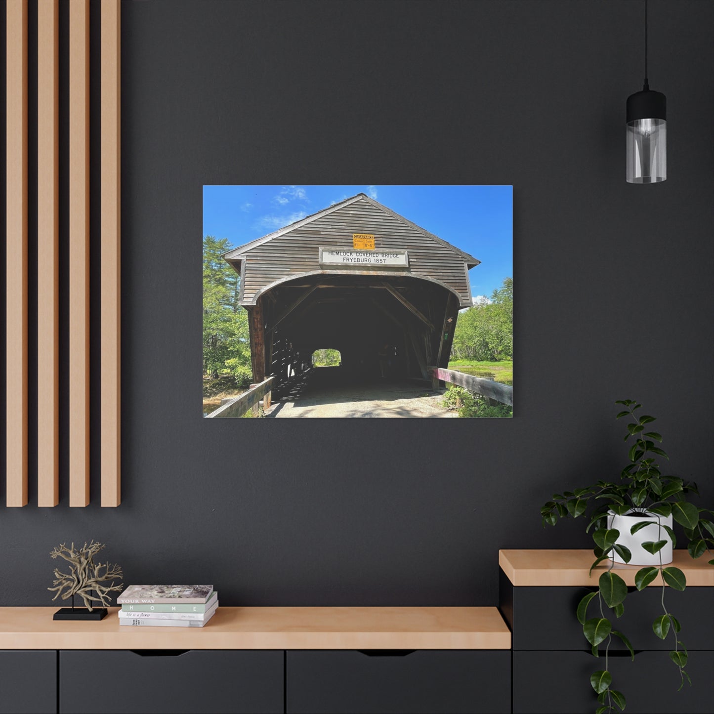 Scenic Covered Bridge Canvas Art – 1.25" Stretched Wall Decor for Nature Lovers