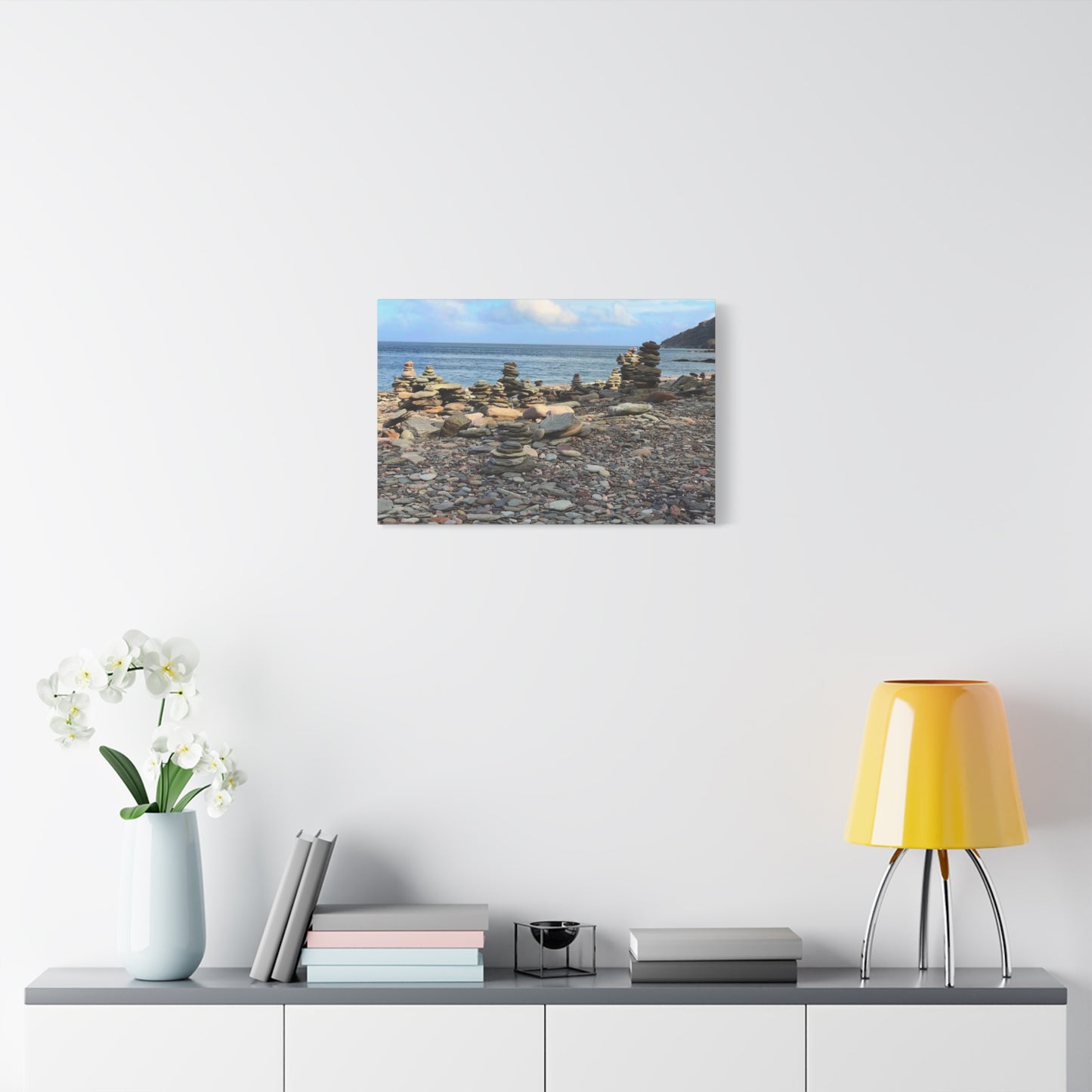 Nature-Inspired Wall Art Canvas Print - Tranquil Beach Stack Stones Decor