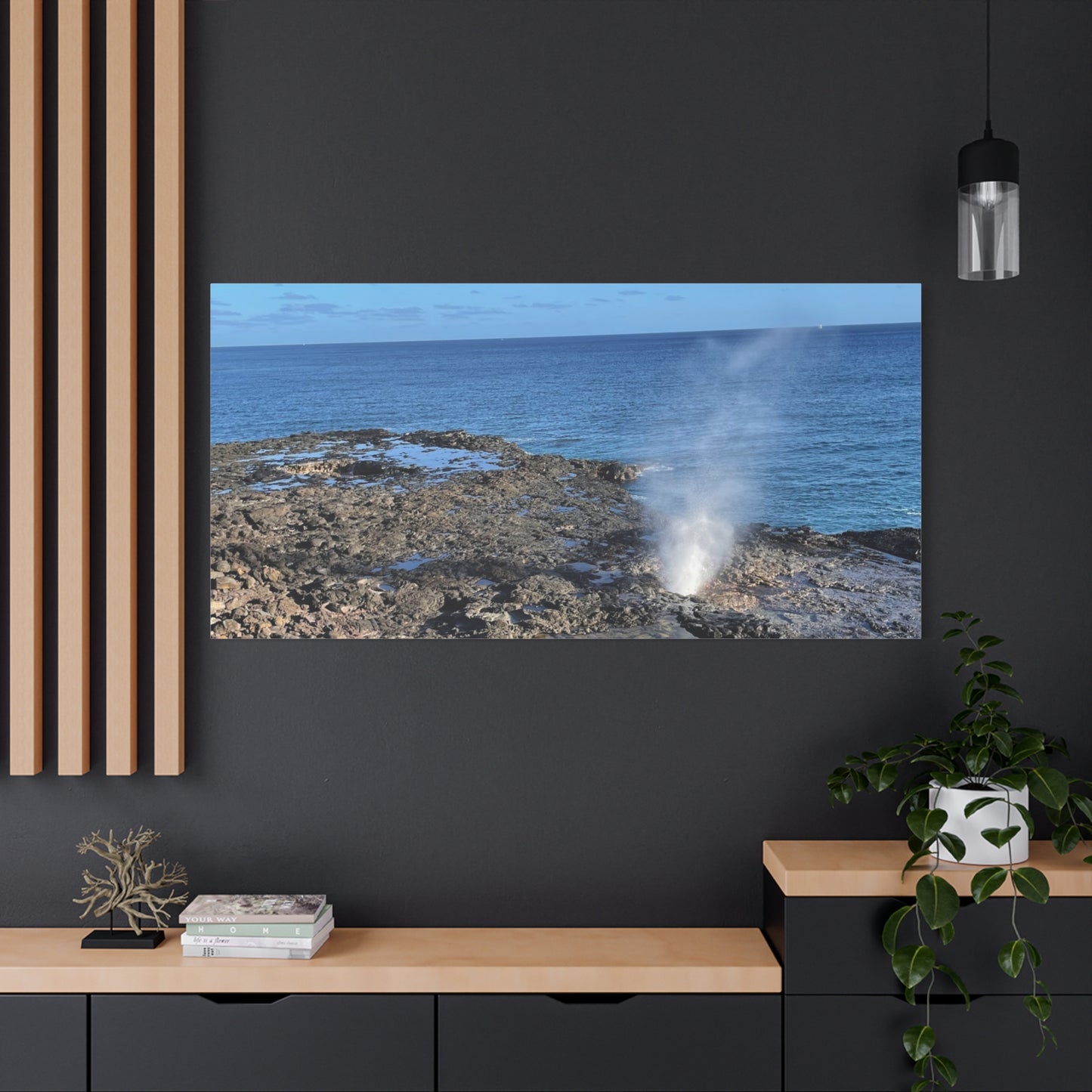 Stretched Matte Canvas Wall Art - Coastal Spouting Blowhole Photography