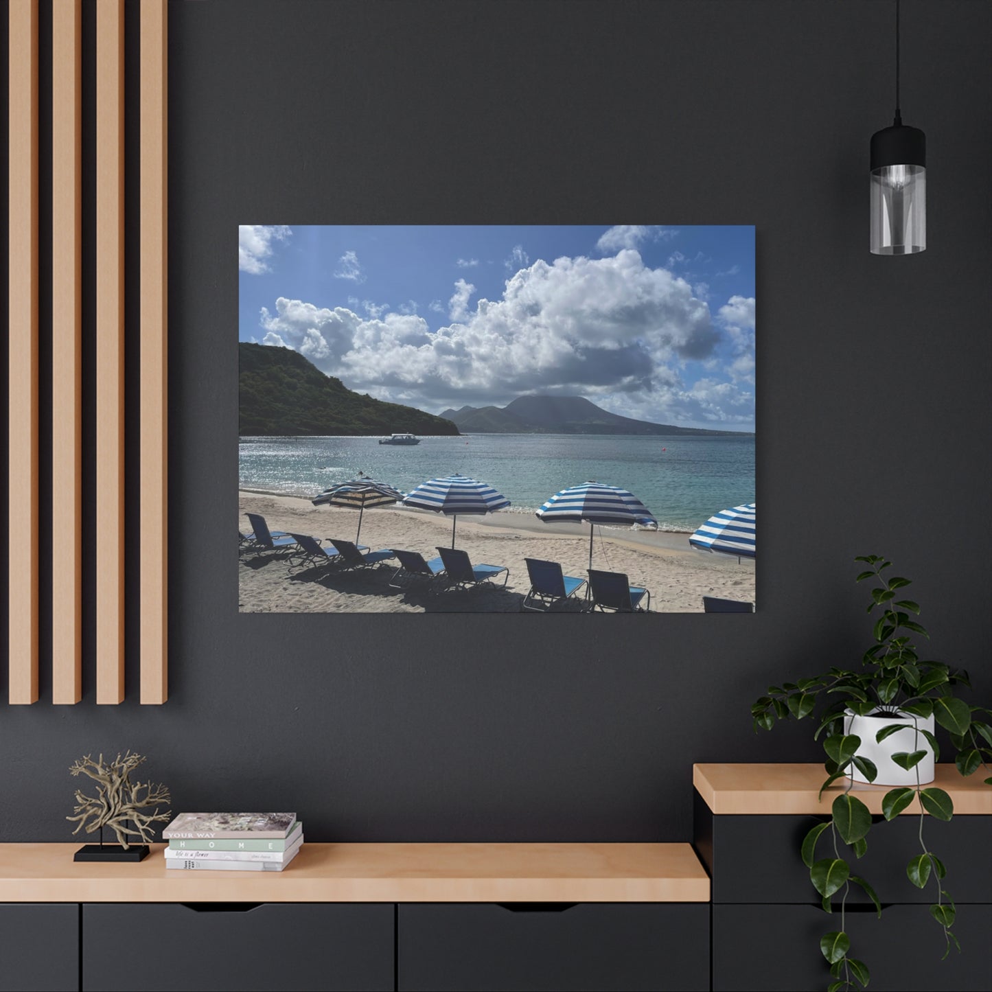 Beach Umbrella Scenic Canvas Wall Art Nevis