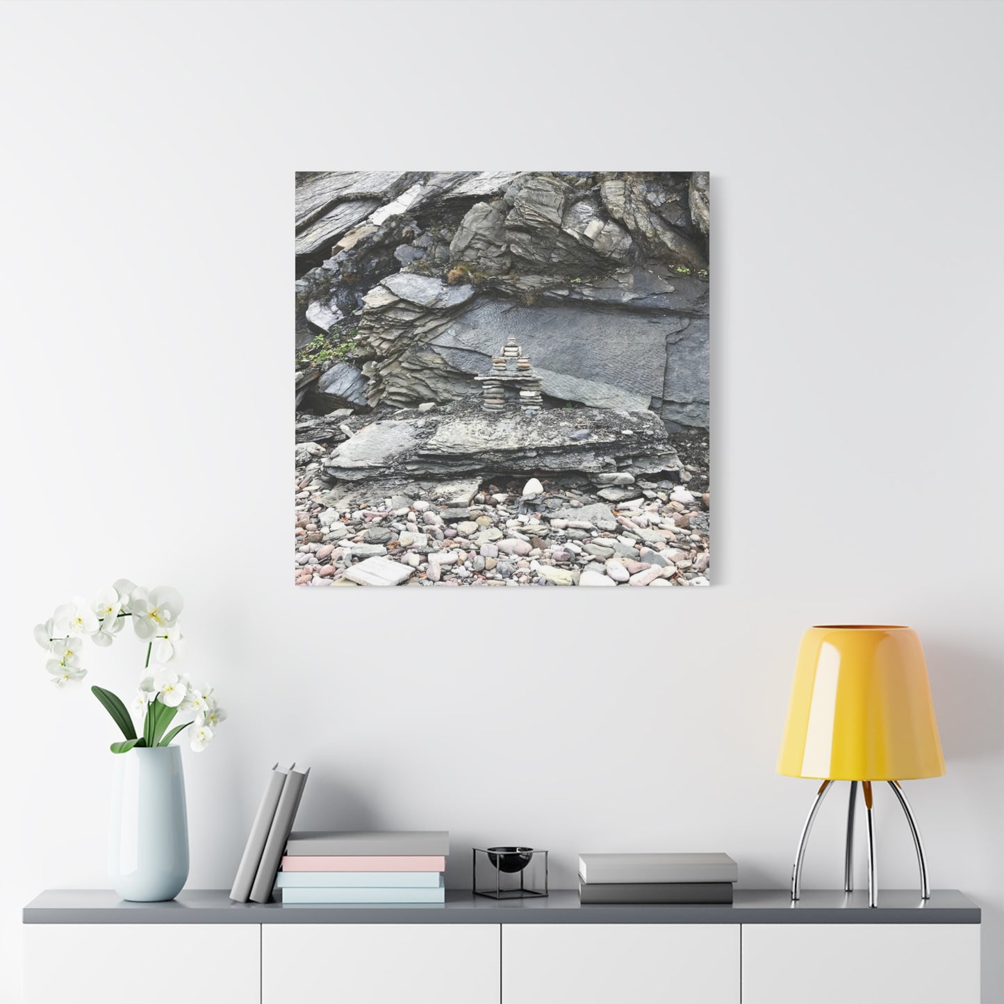 Nature-Inspired Stretched Canvas Art - Tranquil Rock Tower Design