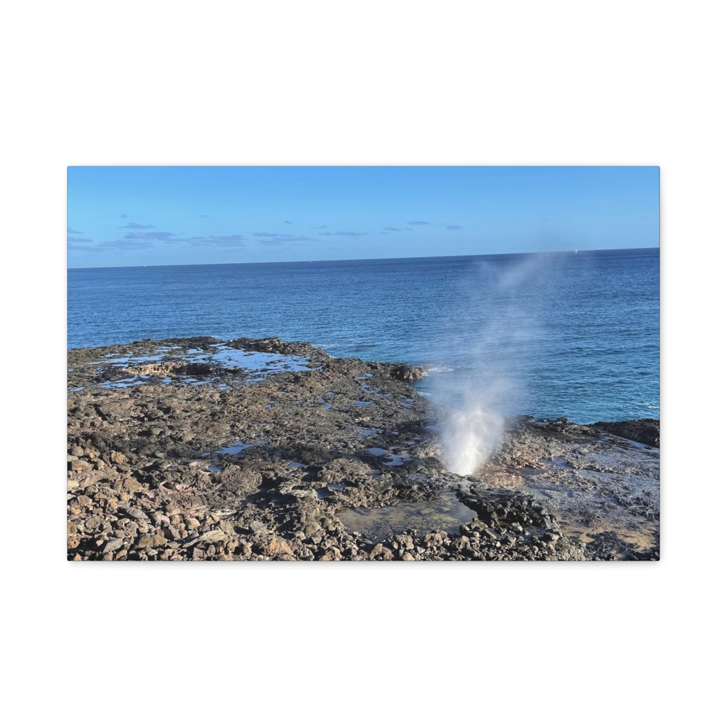 Stretched Matte Canvas Wall Art - Coastal Spouting Blowhole Photography