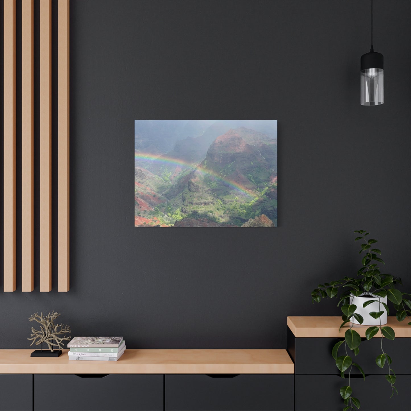 Rainbow Over Mountains Canvas Print - Nature Wall Art Wiamea Canyon Hawaii