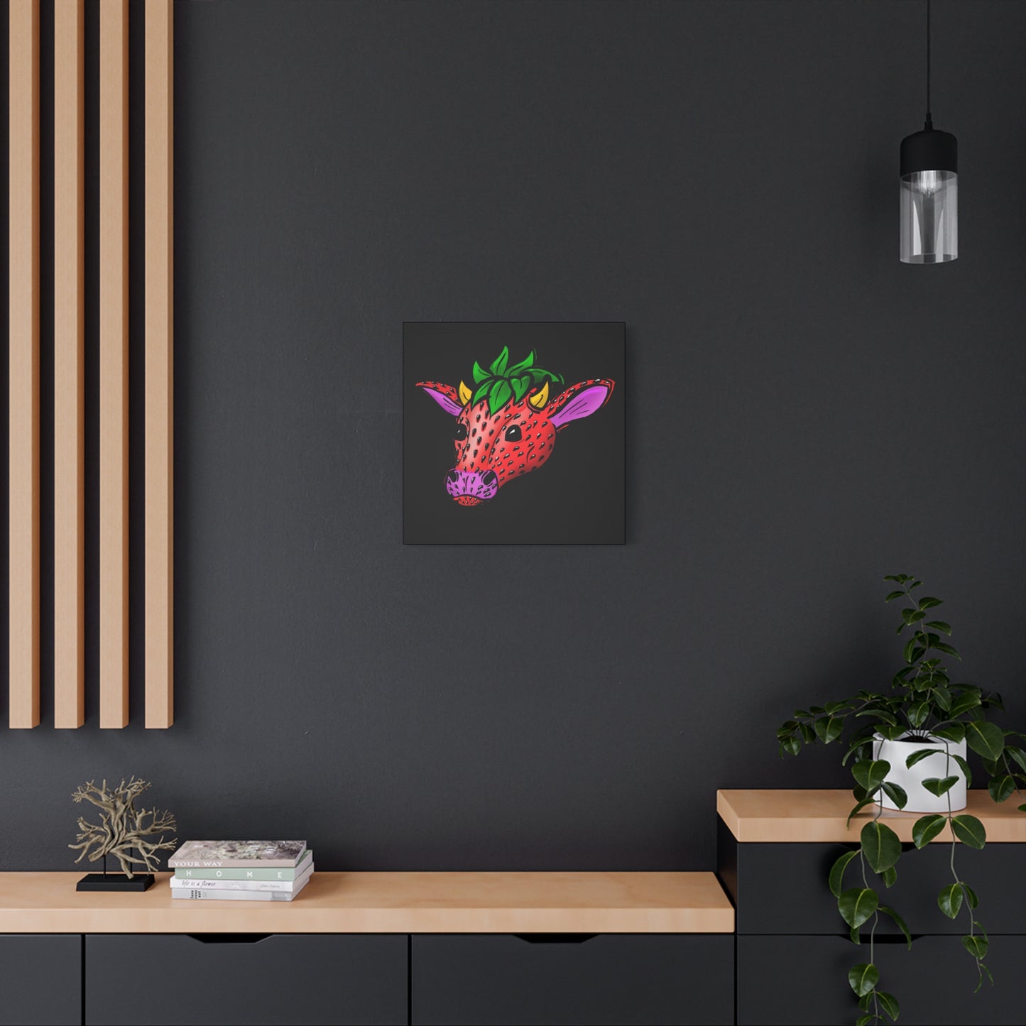 Colorful Cow Canvas Art - Strawberry Cow Stretched Wall Decor