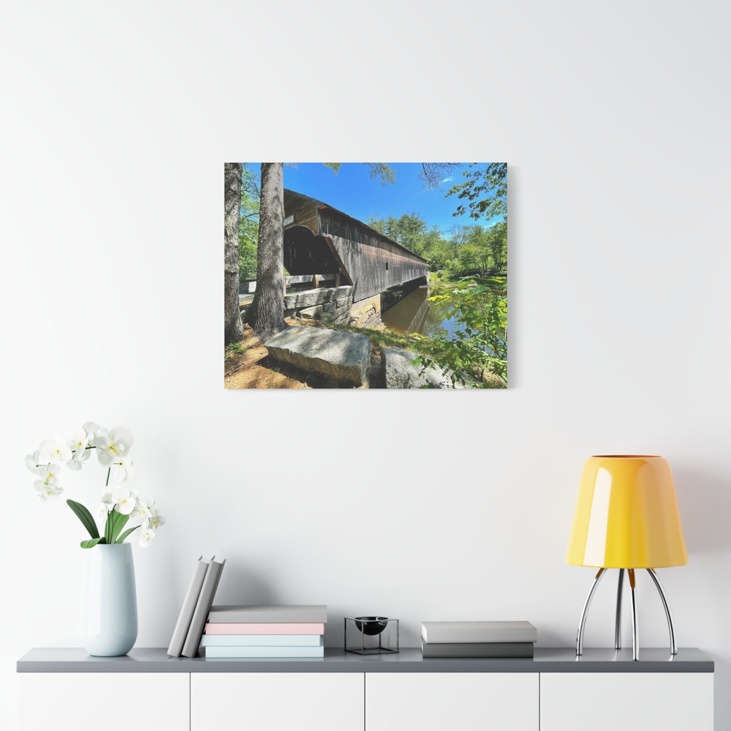 Scenic Covered Bridge Canvas Art - 1.25" Stretched Matte Wall Decor