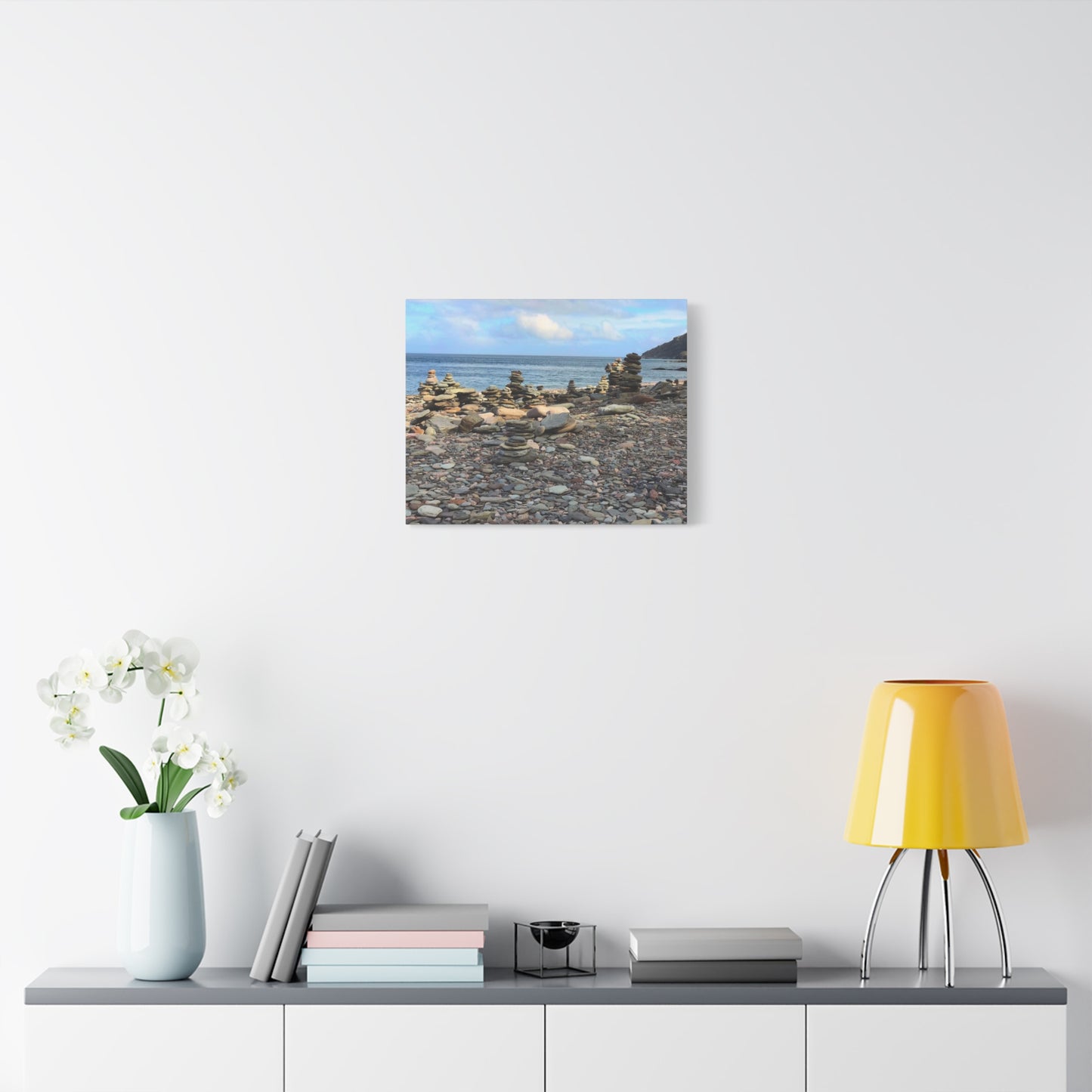 Nature-Inspired Wall Art Canvas Print - Tranquil Beach Stack Stones Decor