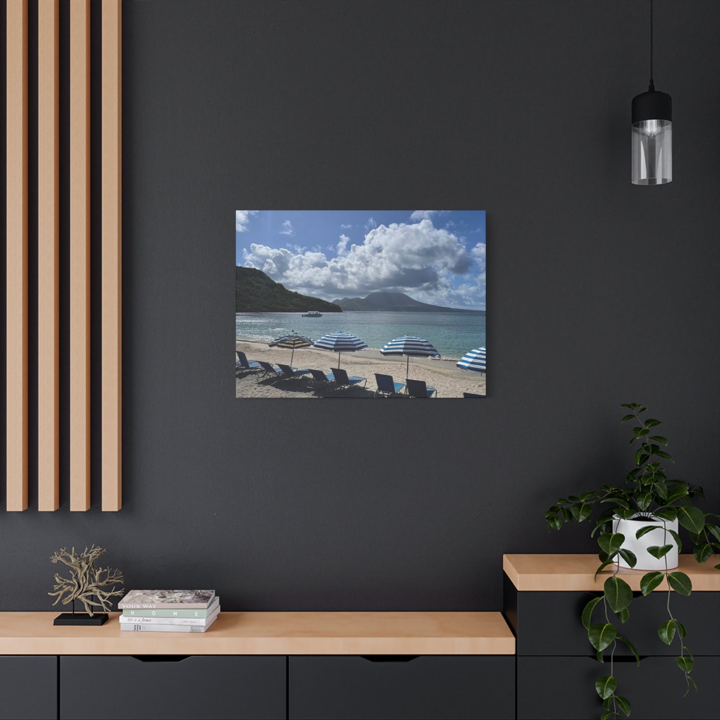 Beach Umbrella Scenic Canvas Wall Art Nevis