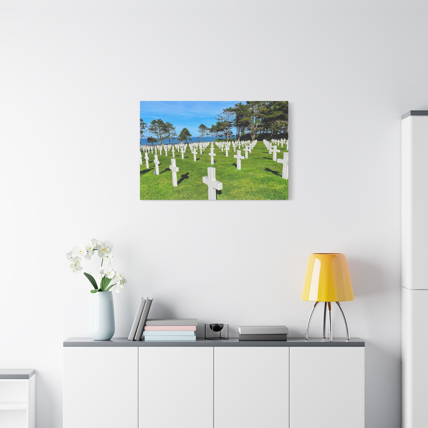 Memorial Canvas Print - Serene Cemetery Scene for Remembrance Normandy American Cemetery