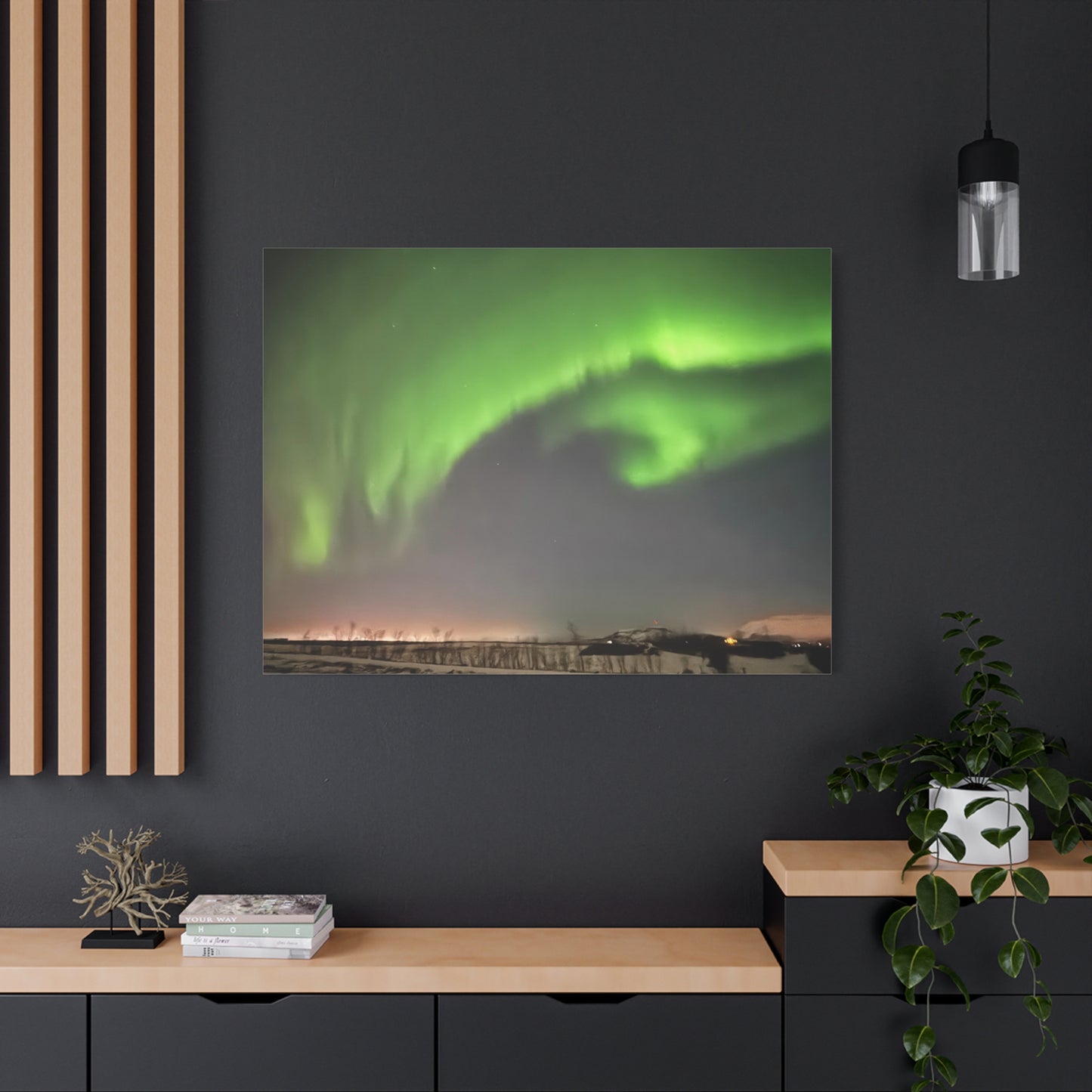 Aurora Borealis Canvas Art - Stunning Green Northern Lights Wall Decor Iceland