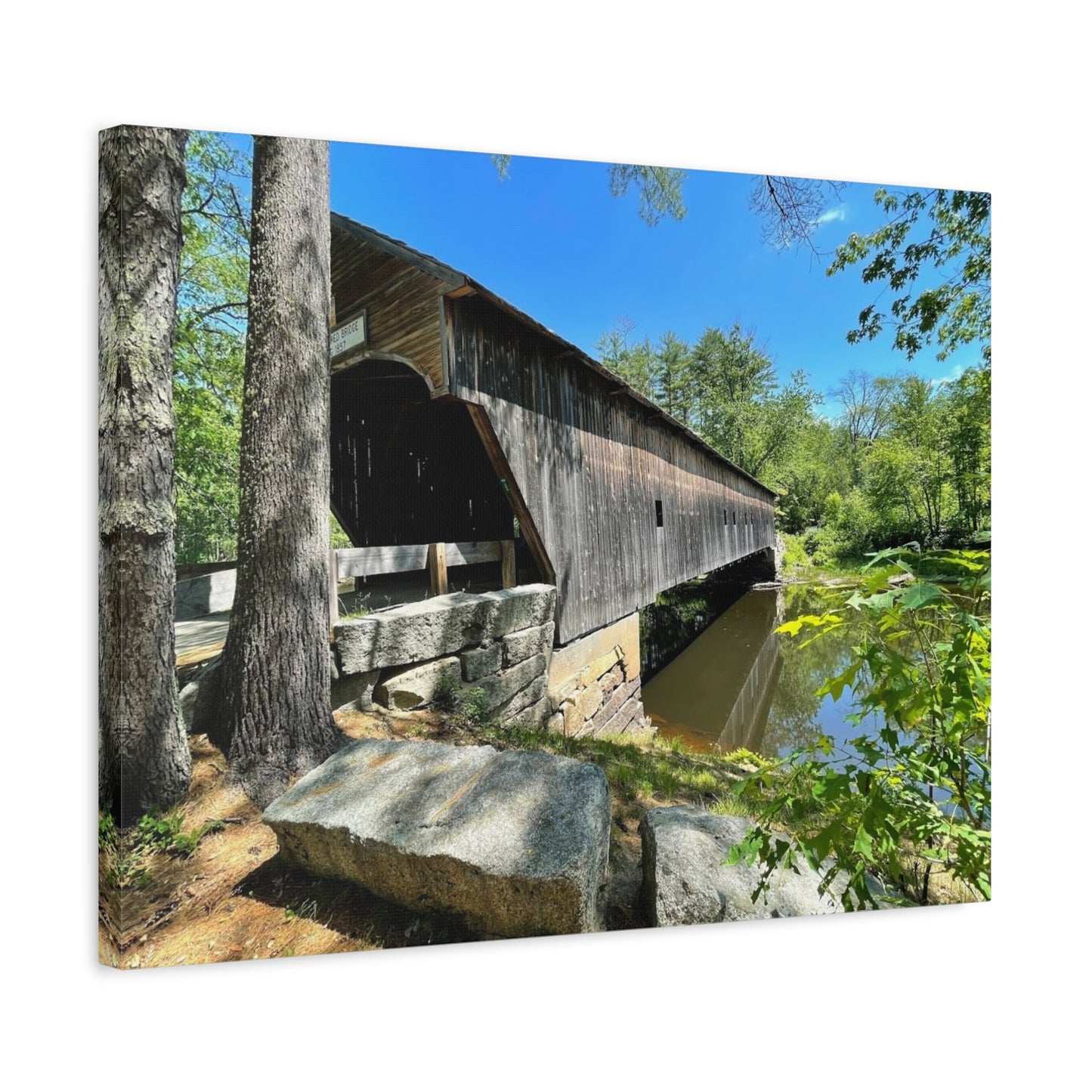 Scenic Covered Bridge Canvas Art - 1.25" Stretched Matte Wall Decor