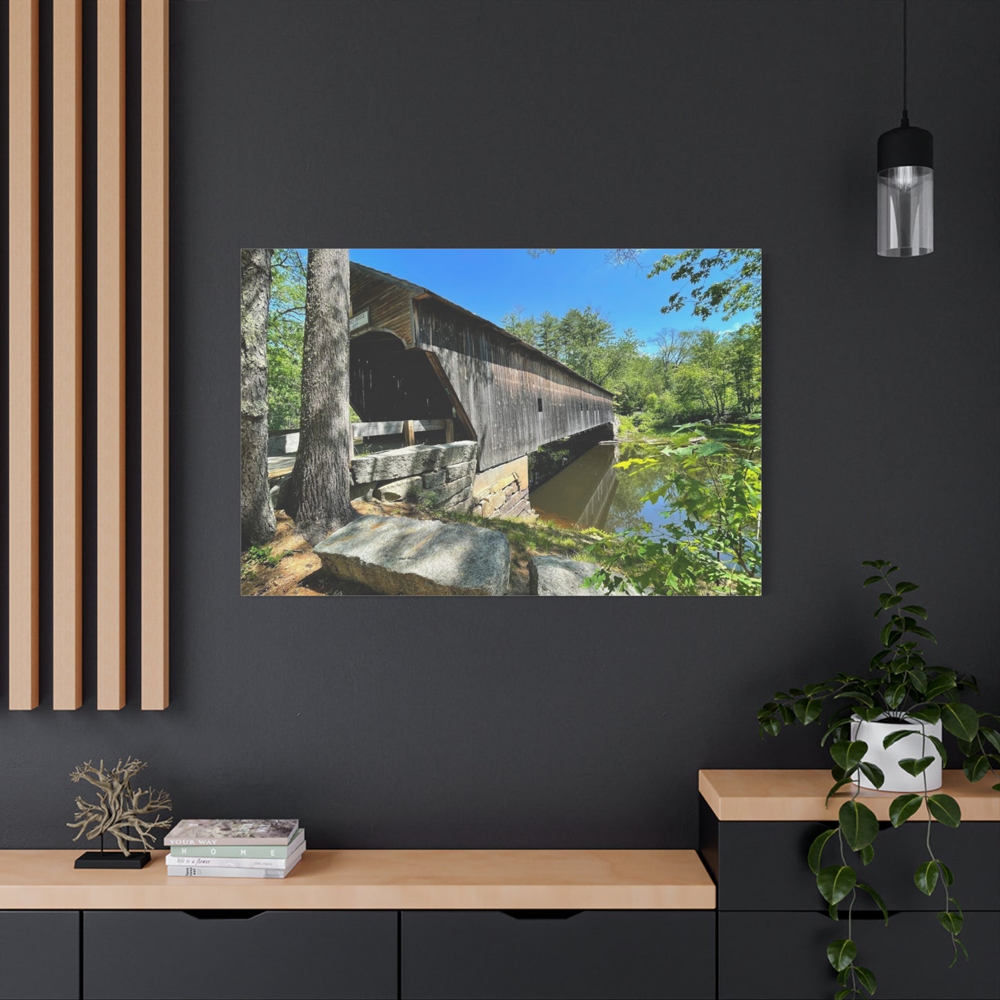 Scenic Covered Bridge Canvas Art - 1.25" Stretched Matte Wall Decor