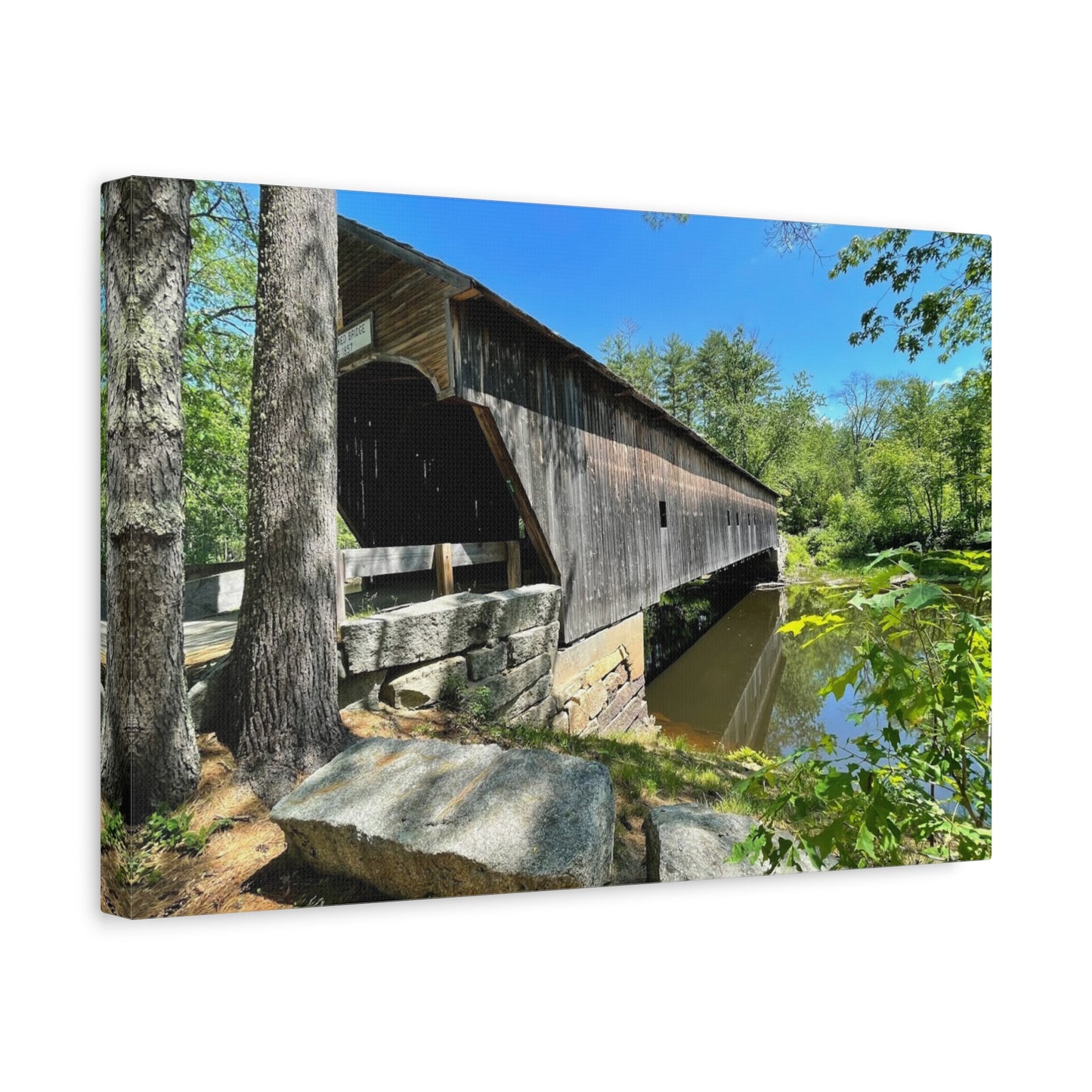 Scenic Covered Bridge Canvas Art - 1.25" Stretched Matte Wall Decor