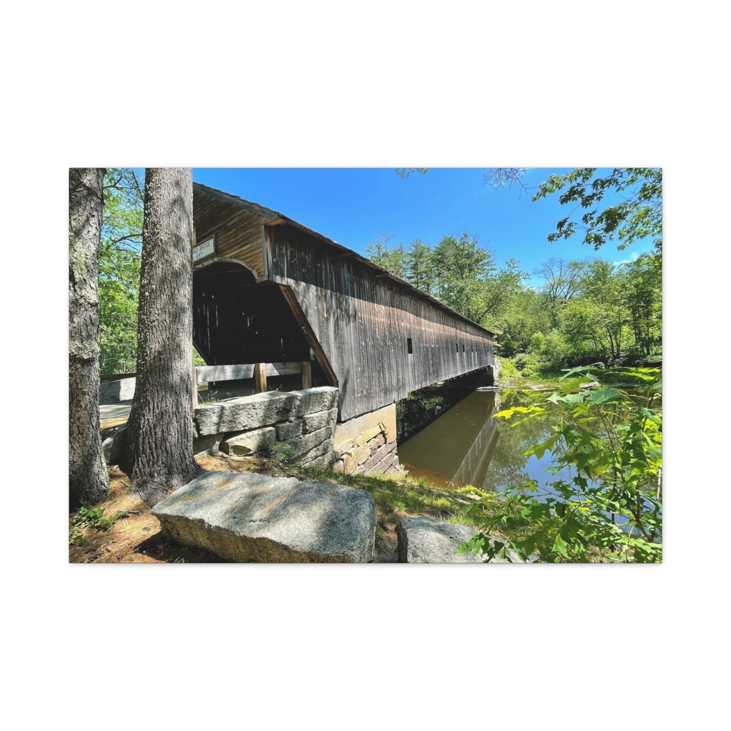 Scenic Covered Bridge Canvas Art - 1.25" Stretched Matte Wall Decor