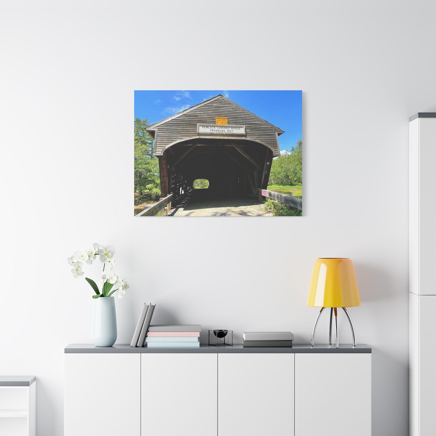 Scenic Covered Bridge Canvas Art – 1.25" Stretched Wall Decor for Nature Lovers