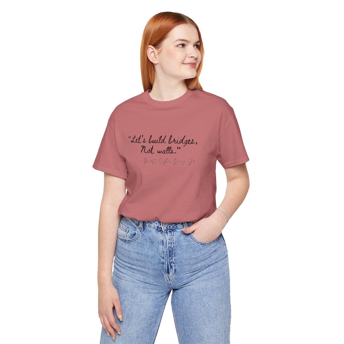 MLK Inspirational Quote Tee - "Let's Build Bridges, Not Walls" Unisex Jersey Short Sleeve T-Shirt