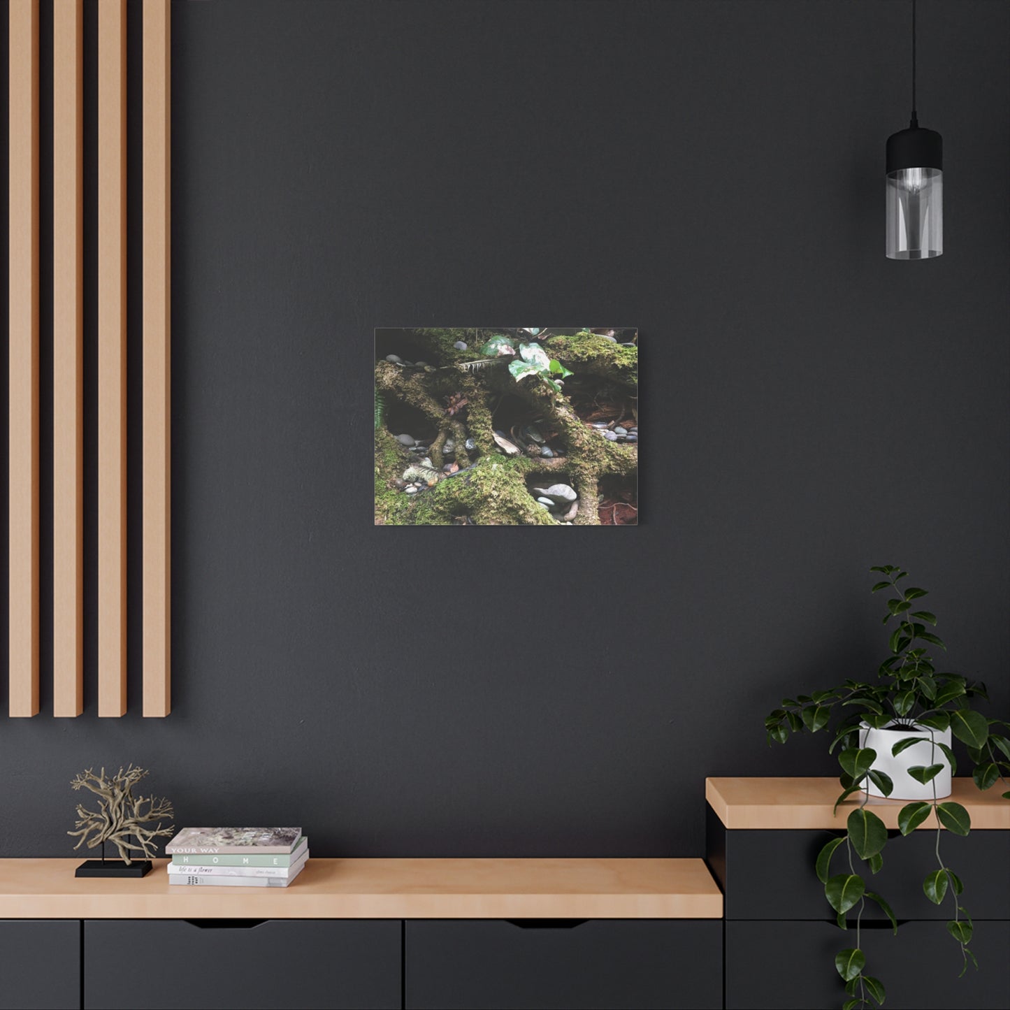 Nature-Inspired Matte Canvas Wall Art - Serene Root and Stone Design
