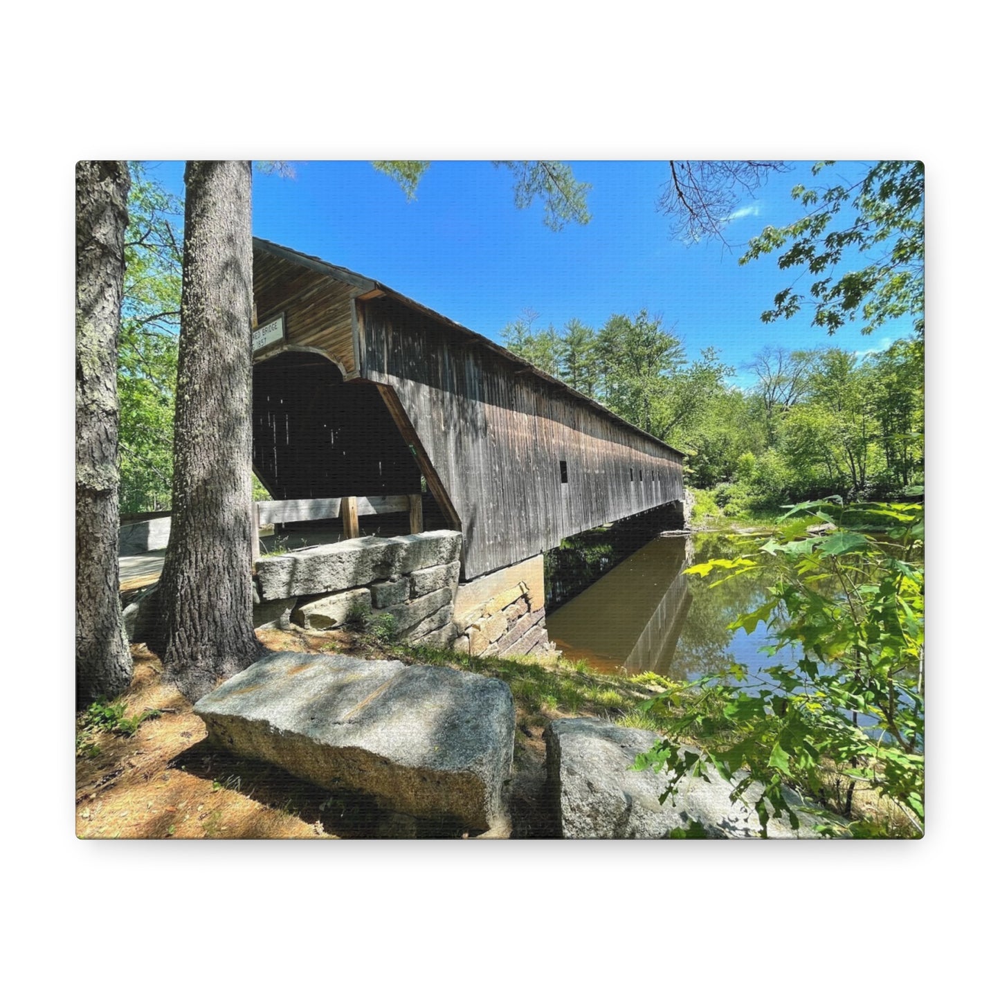 Scenic Covered Bridge Canvas Art - 1.25" Stretched Matte Wall Decor