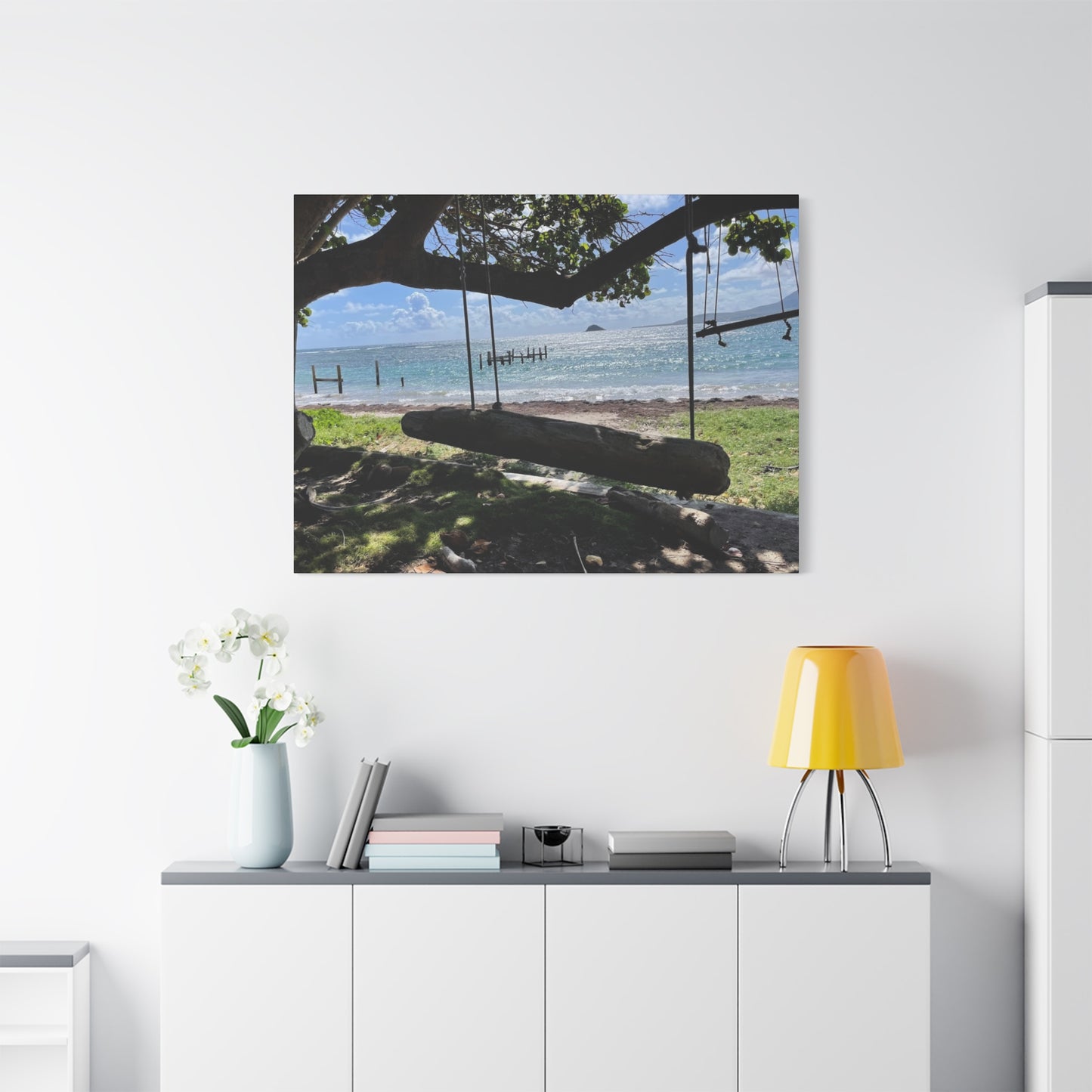 Serene Beach Swing Canvas Art Print