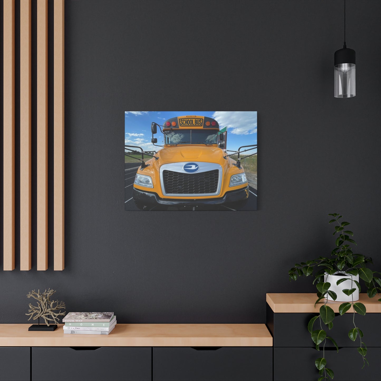 School Bus Canvas Art - Vibrant Stretched Wall Decor for Kids' Rooms