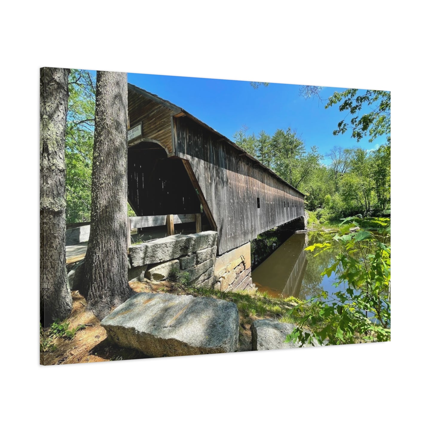 Scenic Covered Bridge Canvas Art - 1.25" Stretched Matte Wall Decor