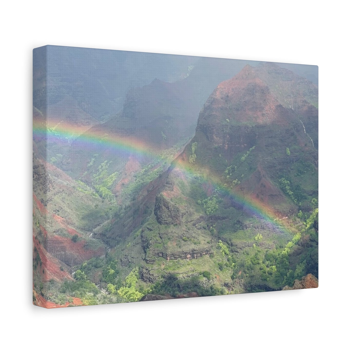 Rainbow Over Mountains Canvas Print - Nature Wall Art Wiamea Canyon Hawaii