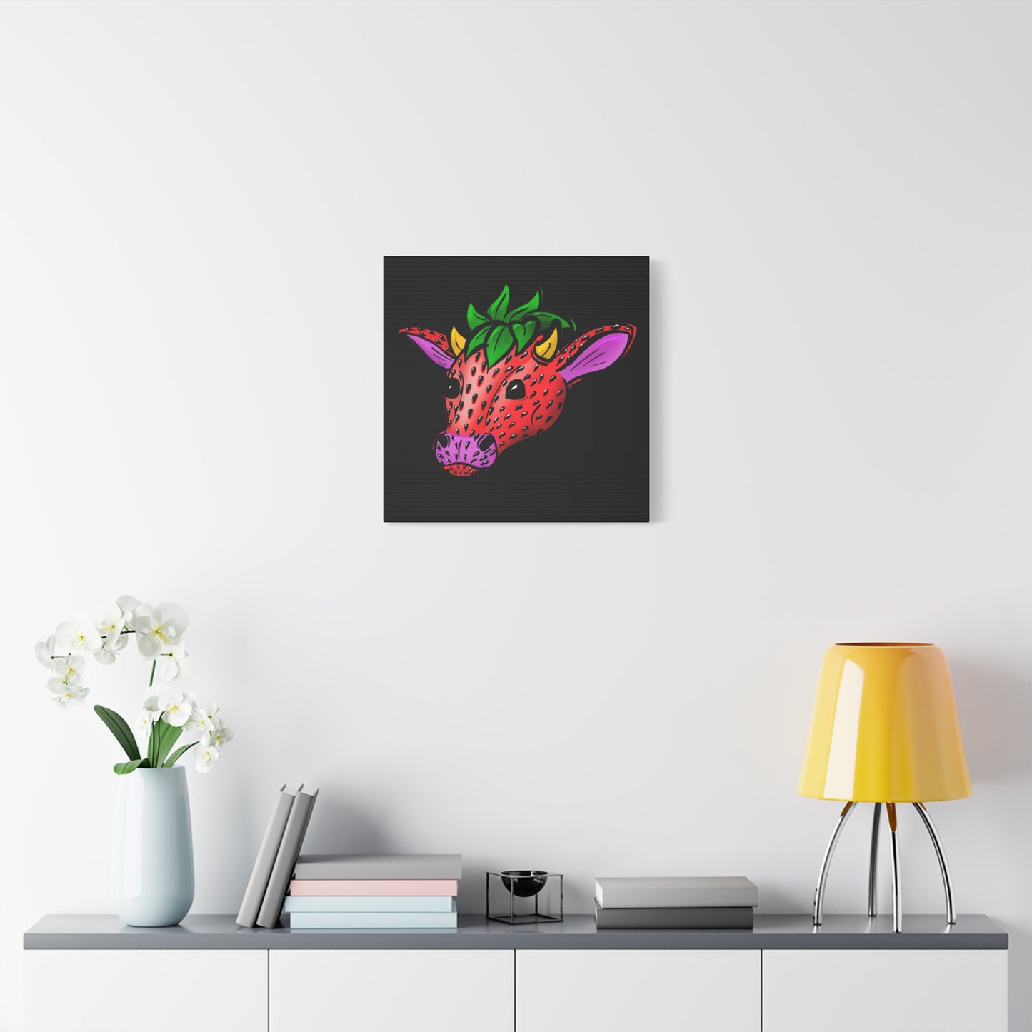 Colorful Cow Canvas Art - Strawberry Cow Stretched Wall Decor