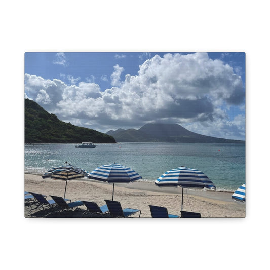 Beach Umbrella Scenic Canvas Wall Art Nevis
