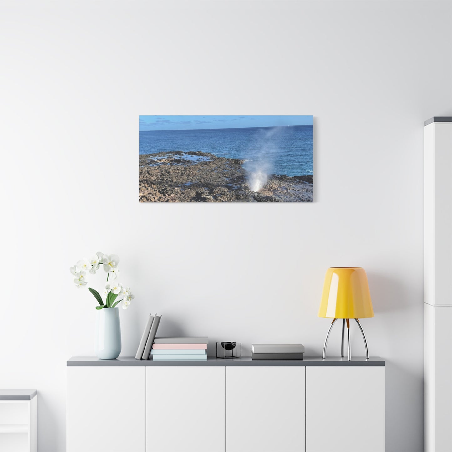 Stretched Matte Canvas Wall Art - Coastal Spouting Blowhole Photography