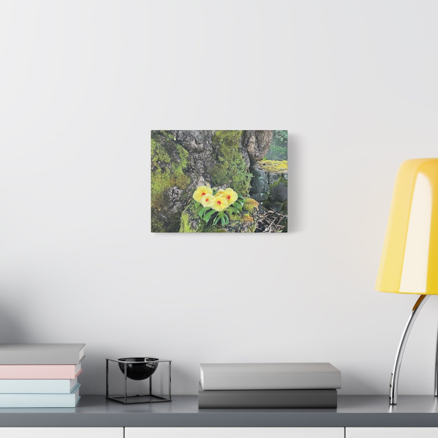 Floral Matte Canvas Art - Yellow Orchid and Moss Decor