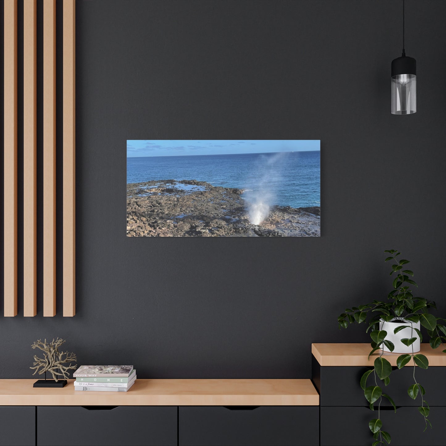 Stretched Matte Canvas Wall Art - Coastal Spouting Blowhole Photography