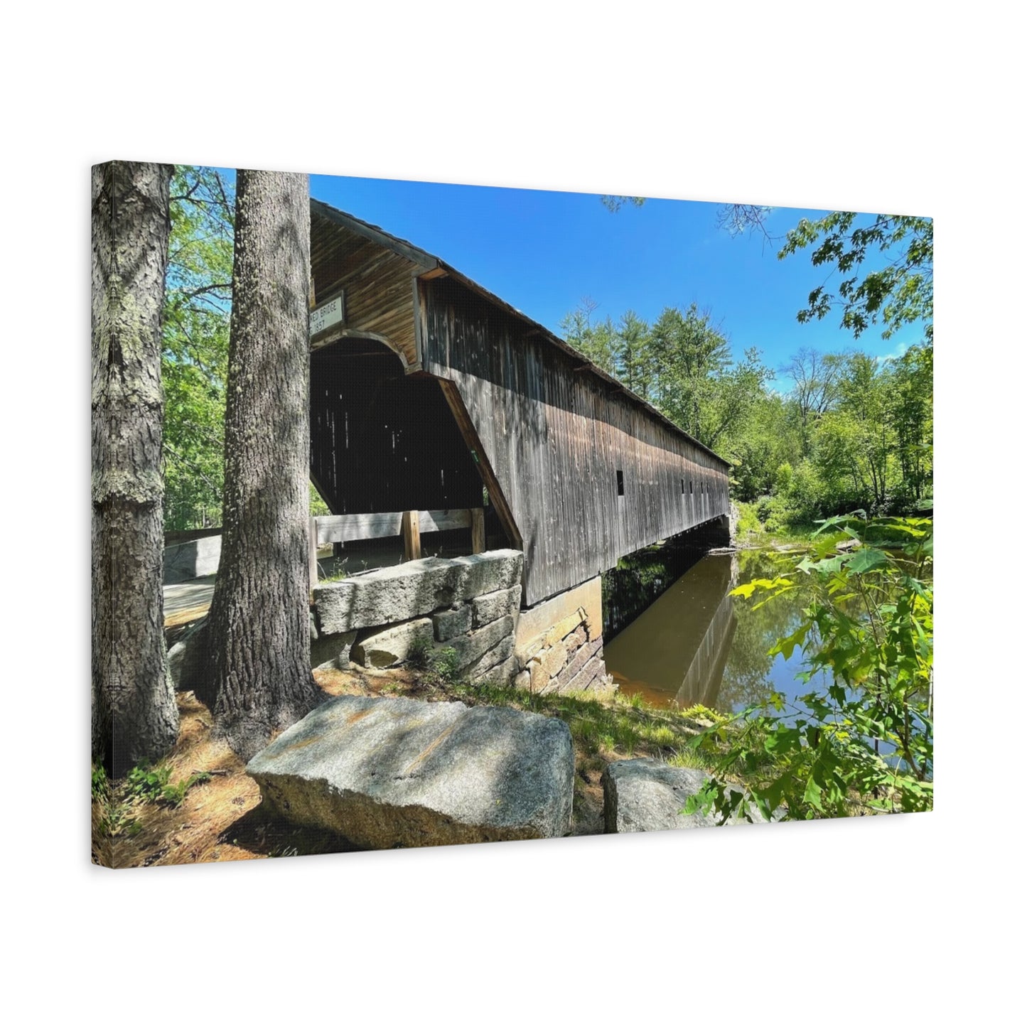Scenic Covered Bridge Canvas Art - 1.25" Stretched Matte Wall Decor