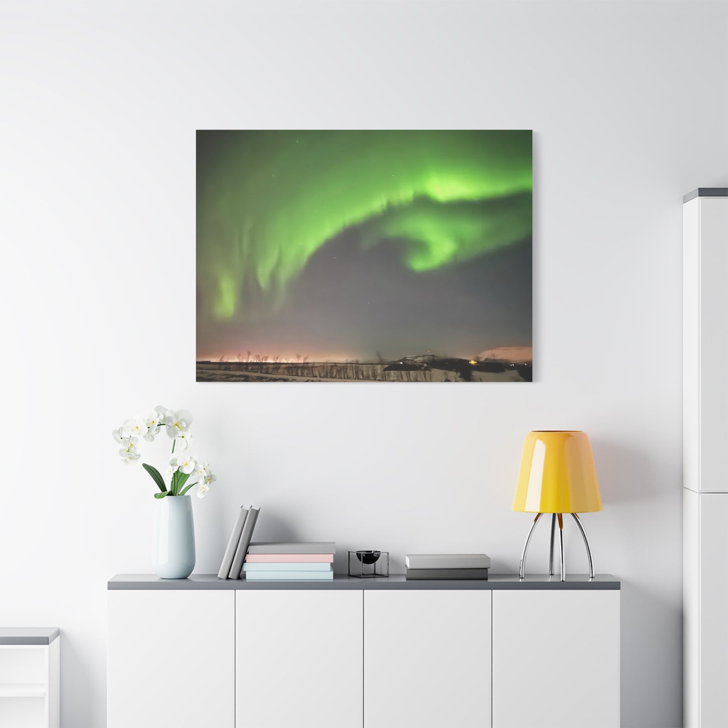 Aurora Borealis Canvas Art - Stunning Green Northern Lights Wall Decor Iceland