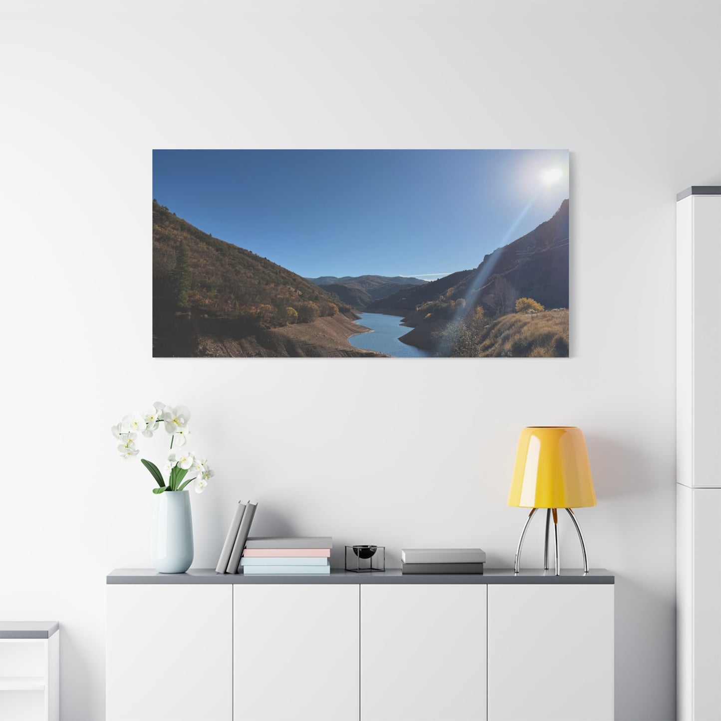 Scenic Landscape Canvas Wall Art – Tranquil Mountain River Design