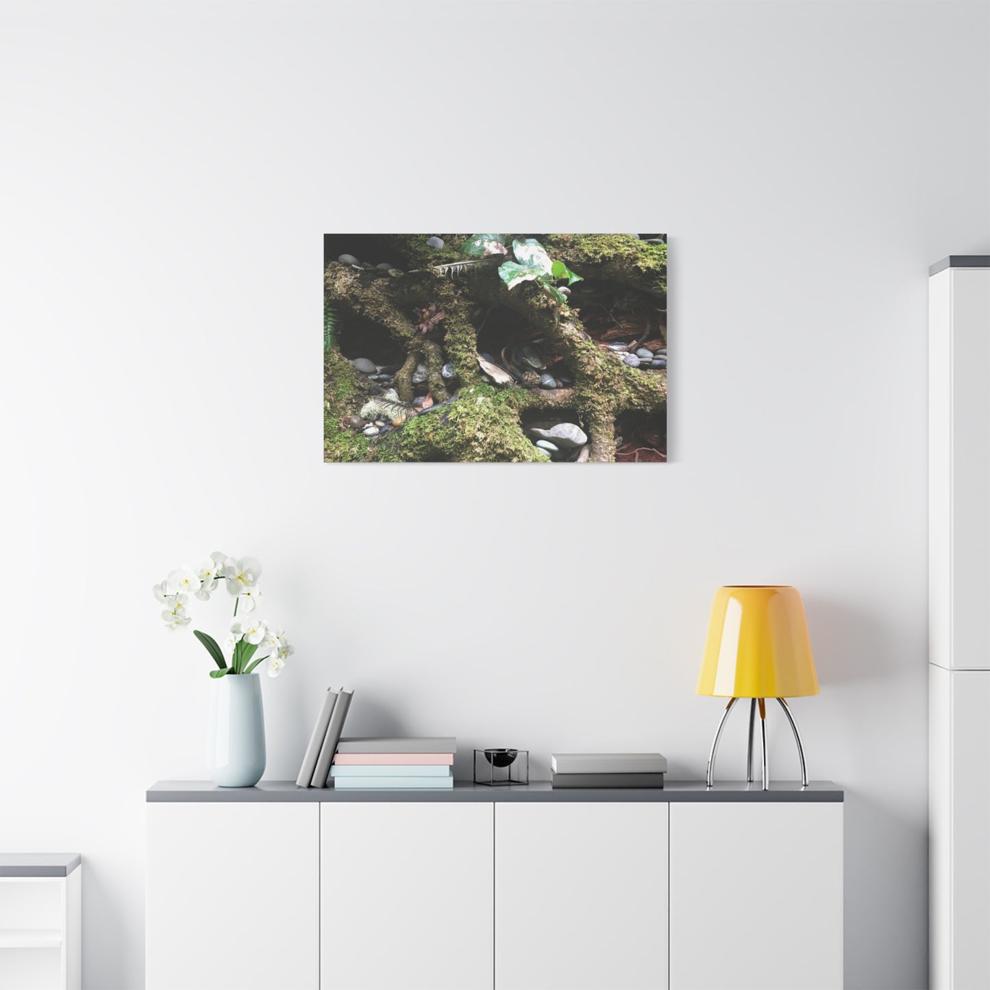 Nature-Inspired Matte Canvas Wall Art - Serene Root and Stone Design