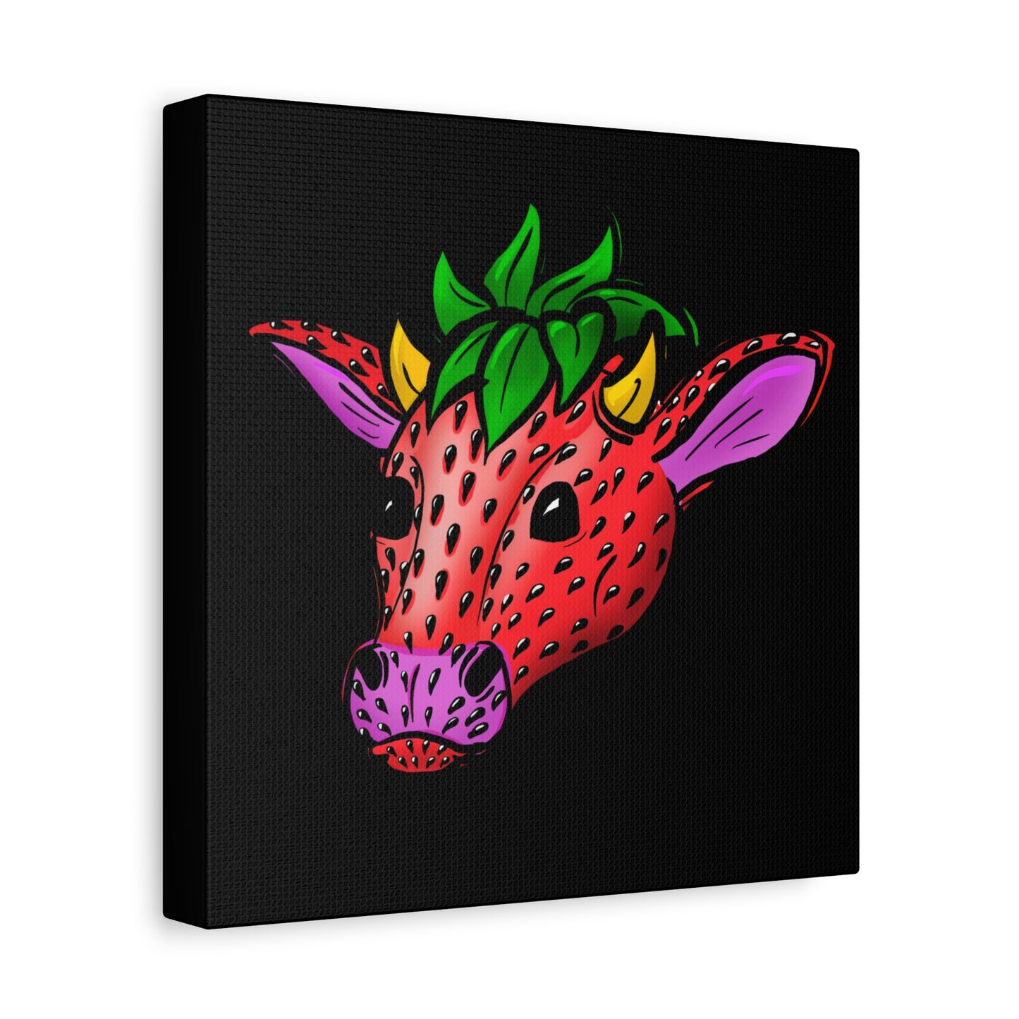 Colorful Cow Canvas Art - Strawberry Cow Stretched Wall Decor