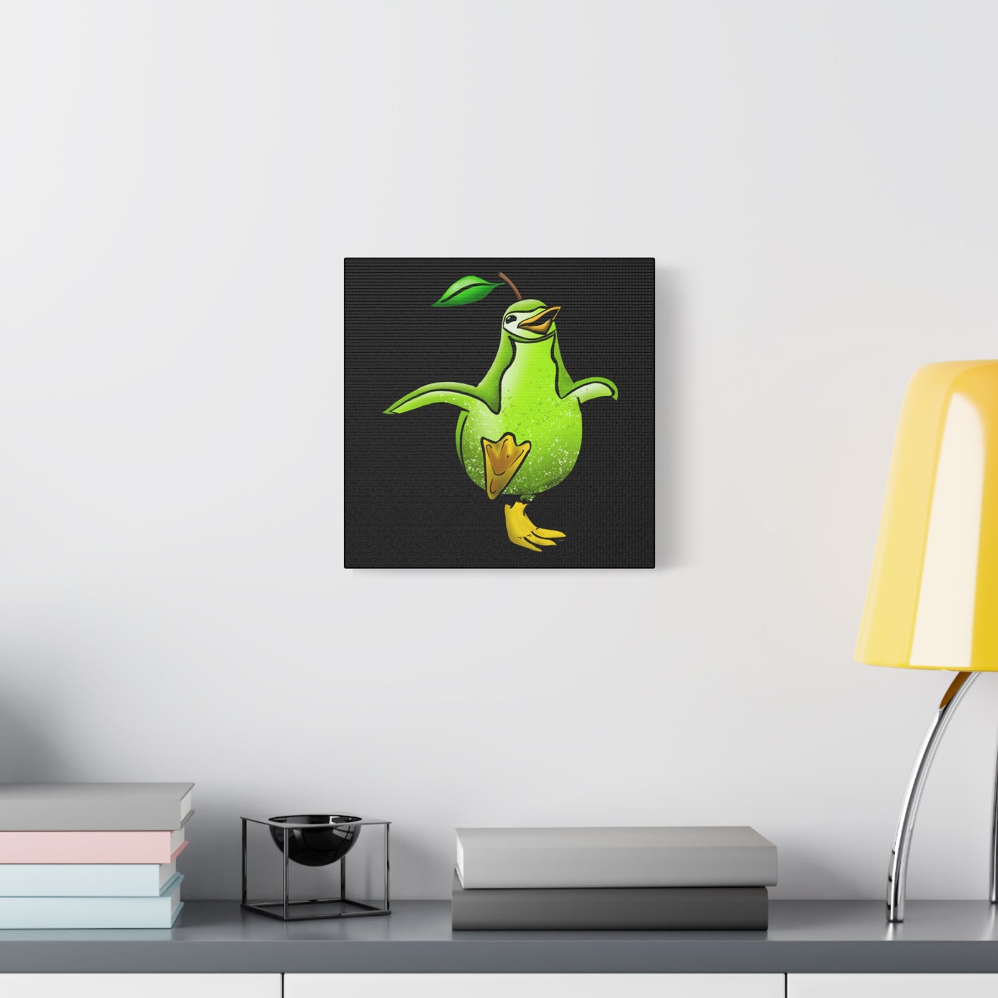 Whimsical Green Bird Pear Penguin Canvas Art - Charming Decor for Home and Office